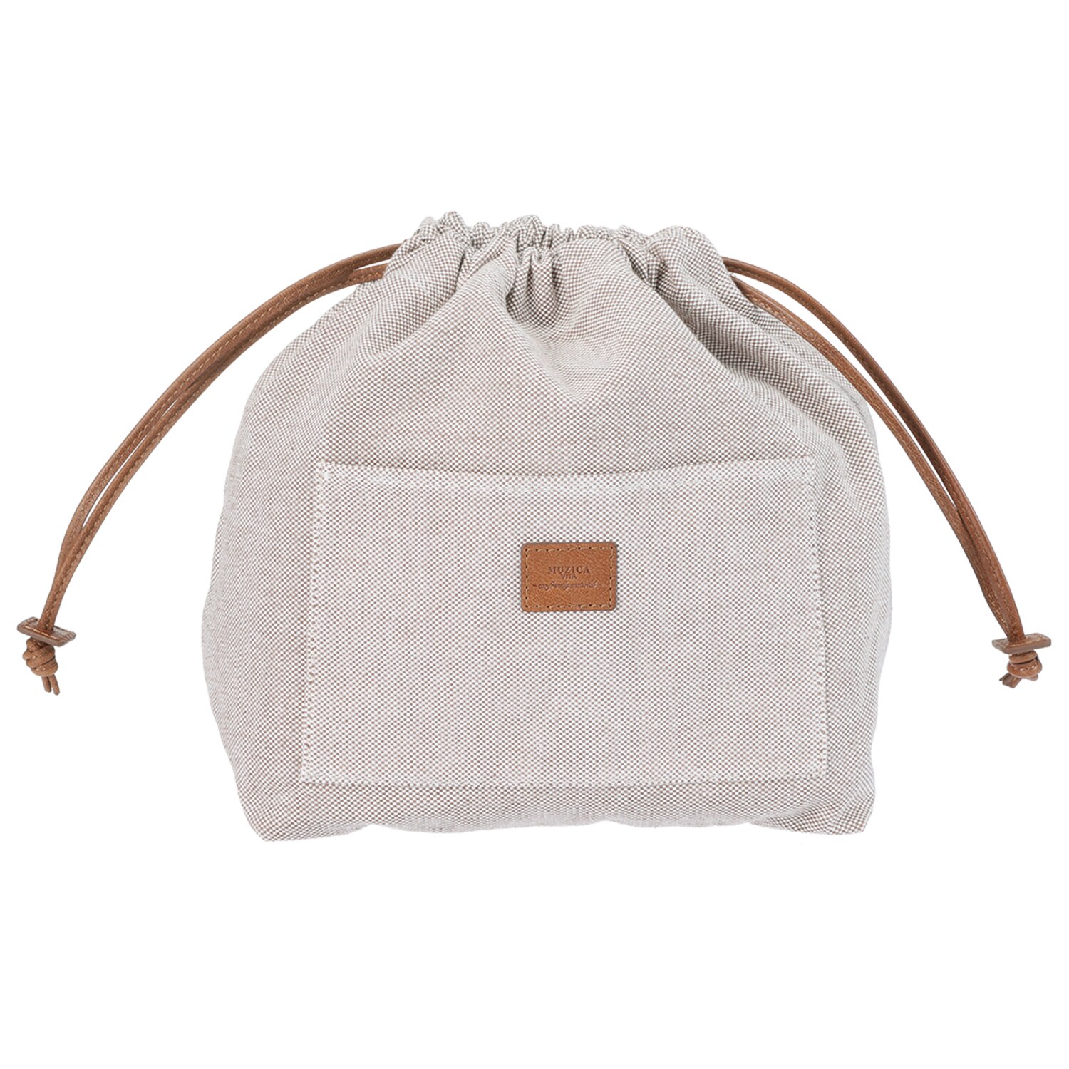 ムジカヴィータ 山羊革 巾着＆リボンチャーム付 手編みメッシュ バケツ型トートバッグ