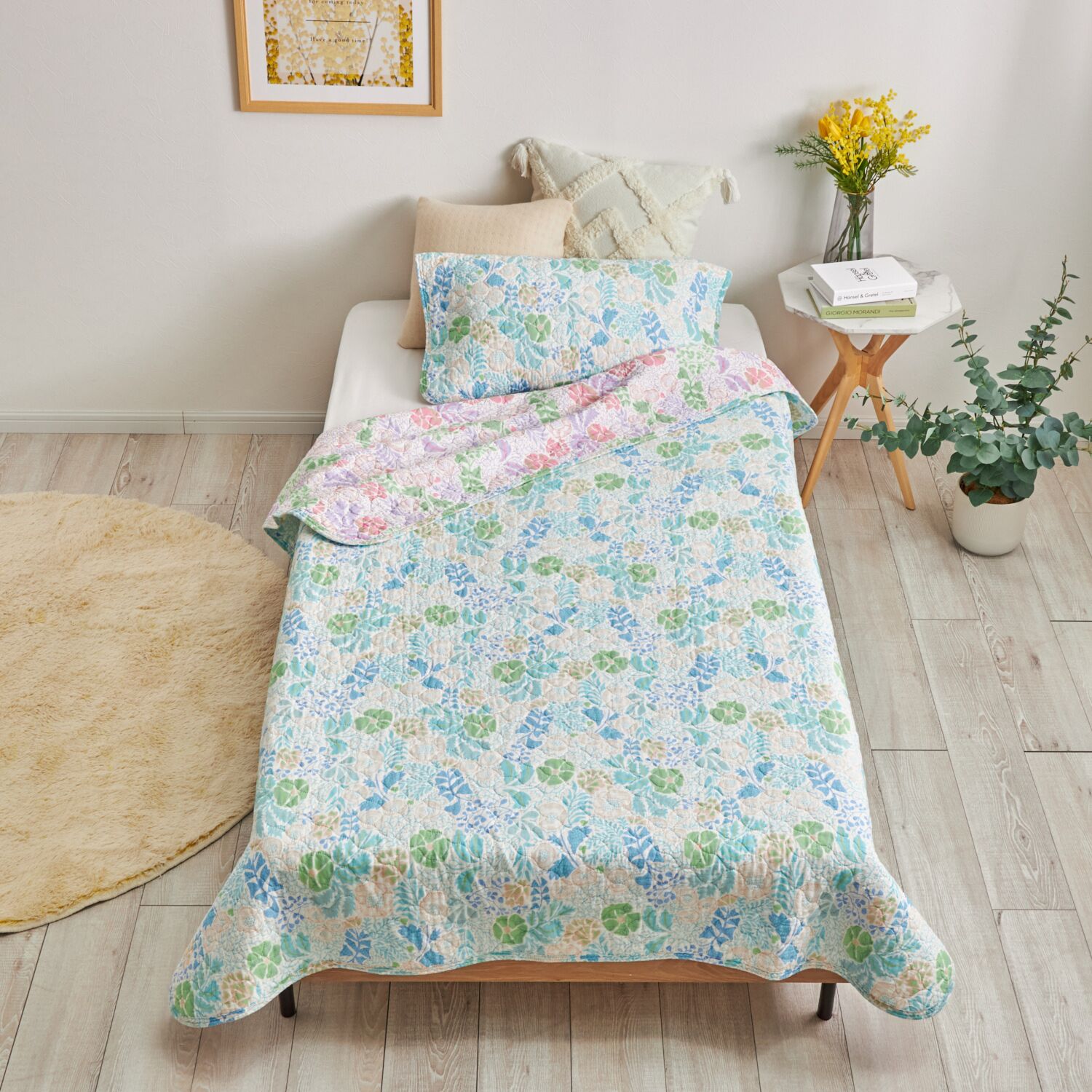 西川 オールコットン 抗菌　リバーシブル やわらか水洗い 肌掛けケット ＜ダブル＞