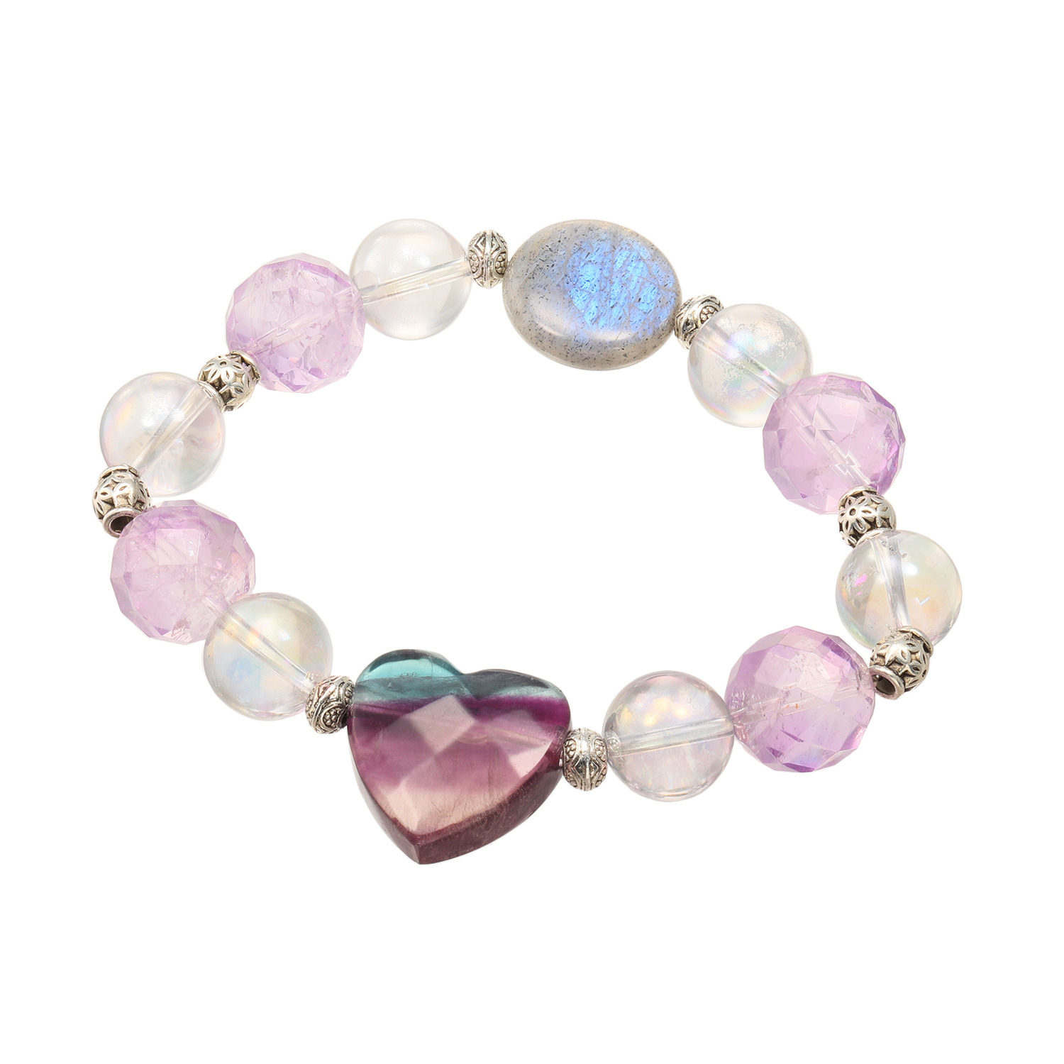 マイクローバー フローライト＆ ラブラドライト イラスティック ブレスレット 〜心の平和・健康運〜