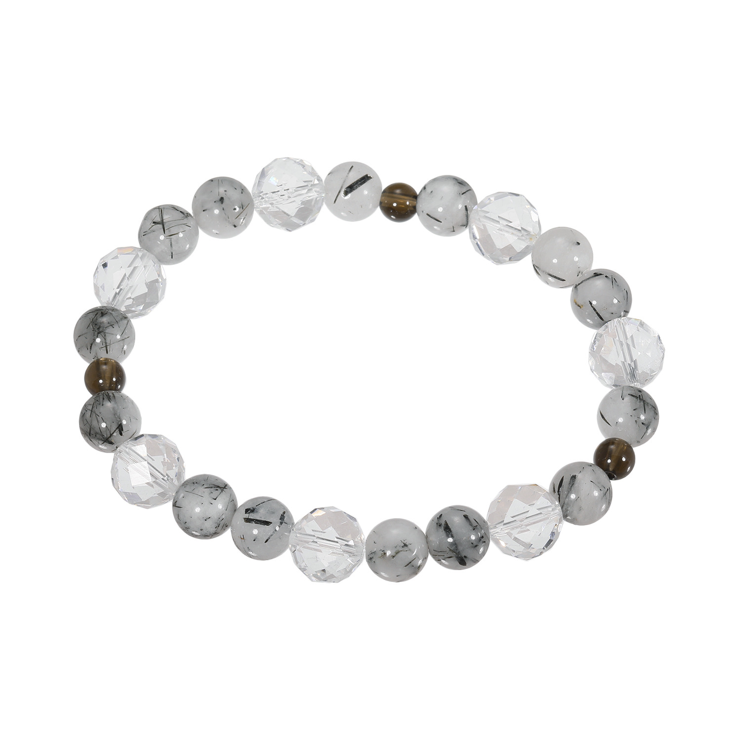 貴煌 ブラックルチルクォーツ＆ スモーキークォーツ＆ ロッククリスタルクォーツ イラスティック ブレスレット