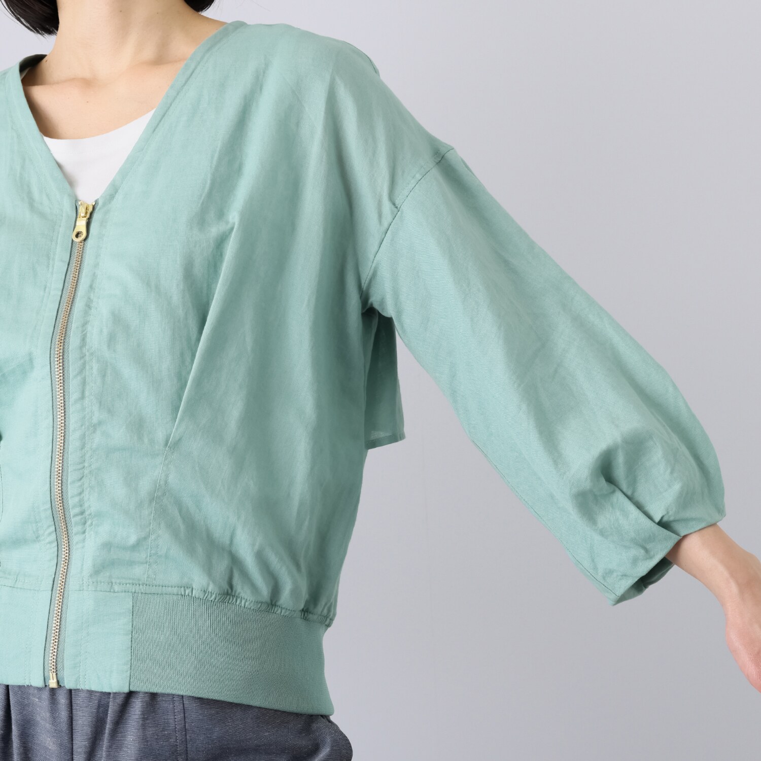 アンリック　オー　ブルー コットンリネン バックティアード エアーブルゾン