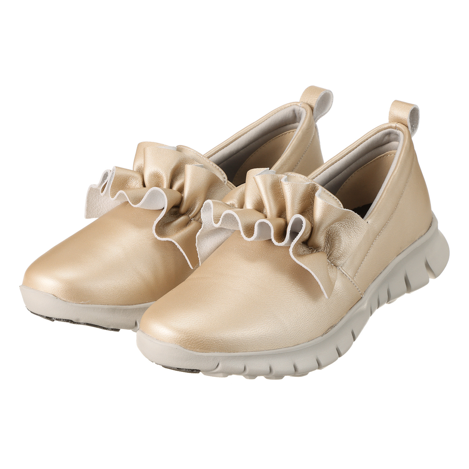 パドルージュ ジャパンメイド 手を使わなくても履ける 超軽量 柔らか牛革 フリルスリッポン