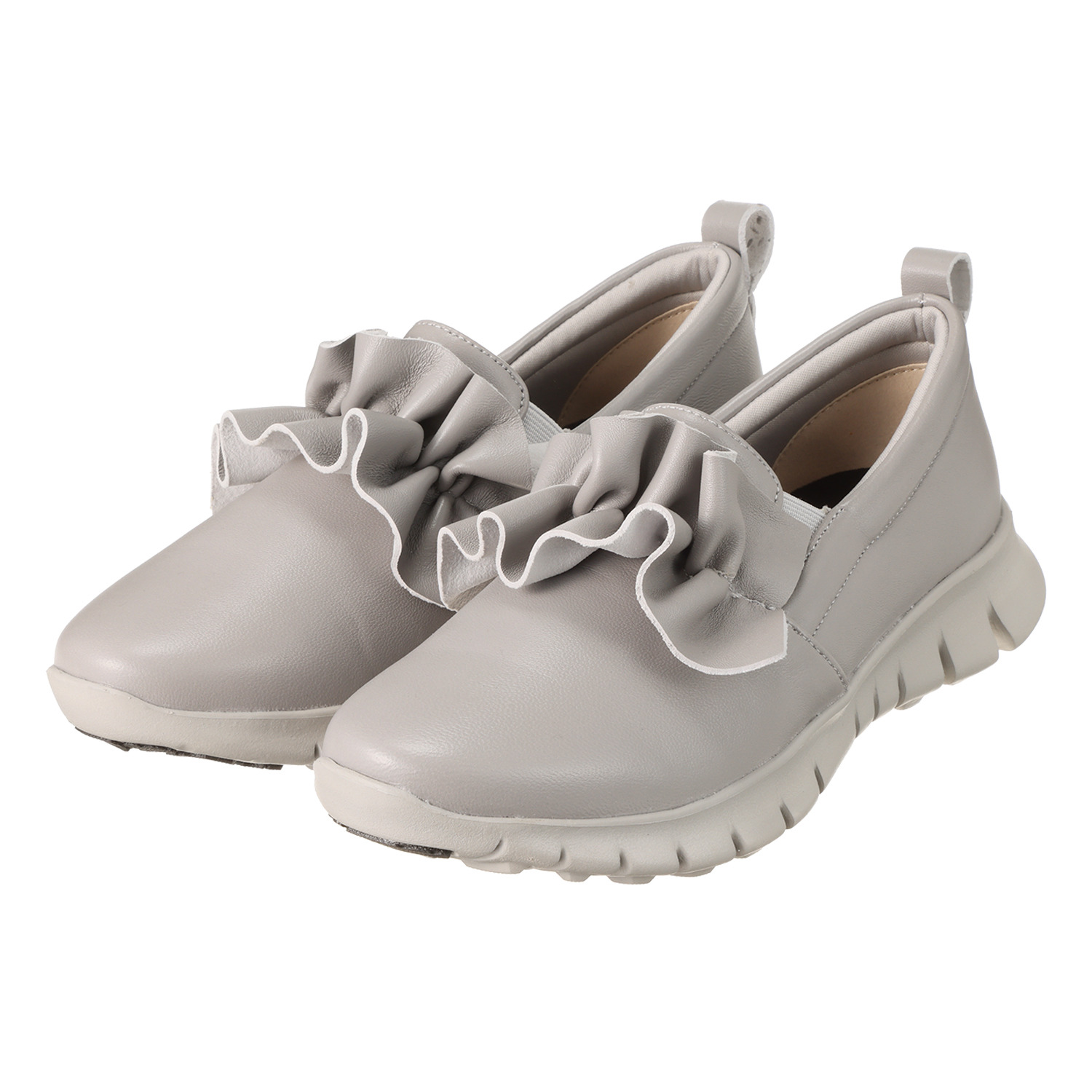 パドルージュ ジャパンメイド 手を使わなくても履ける 超軽量 柔らか牛革 フリルスリッポン