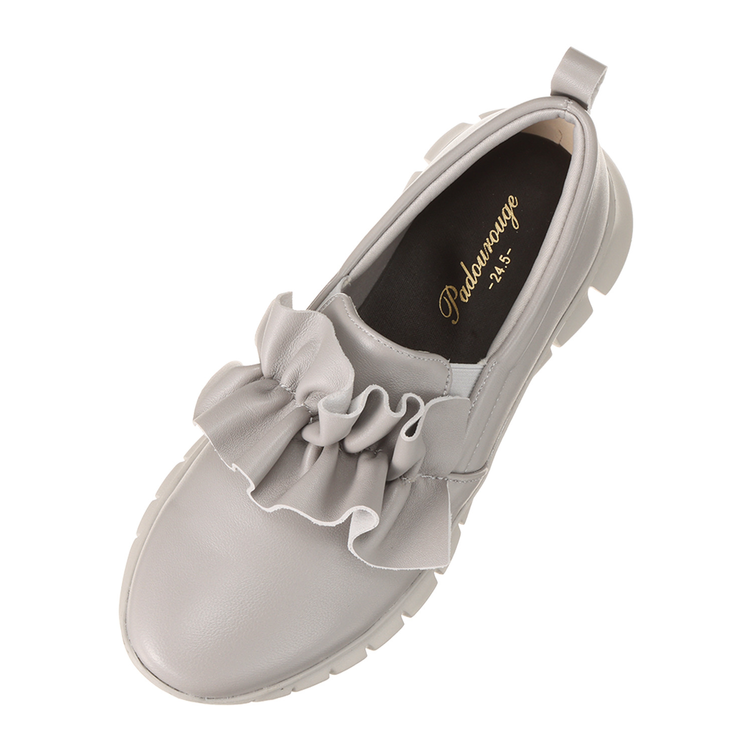 パドルージュ ジャパンメイド 手を使わなくても履ける 超軽量 柔らか牛革 フリルスリッポン