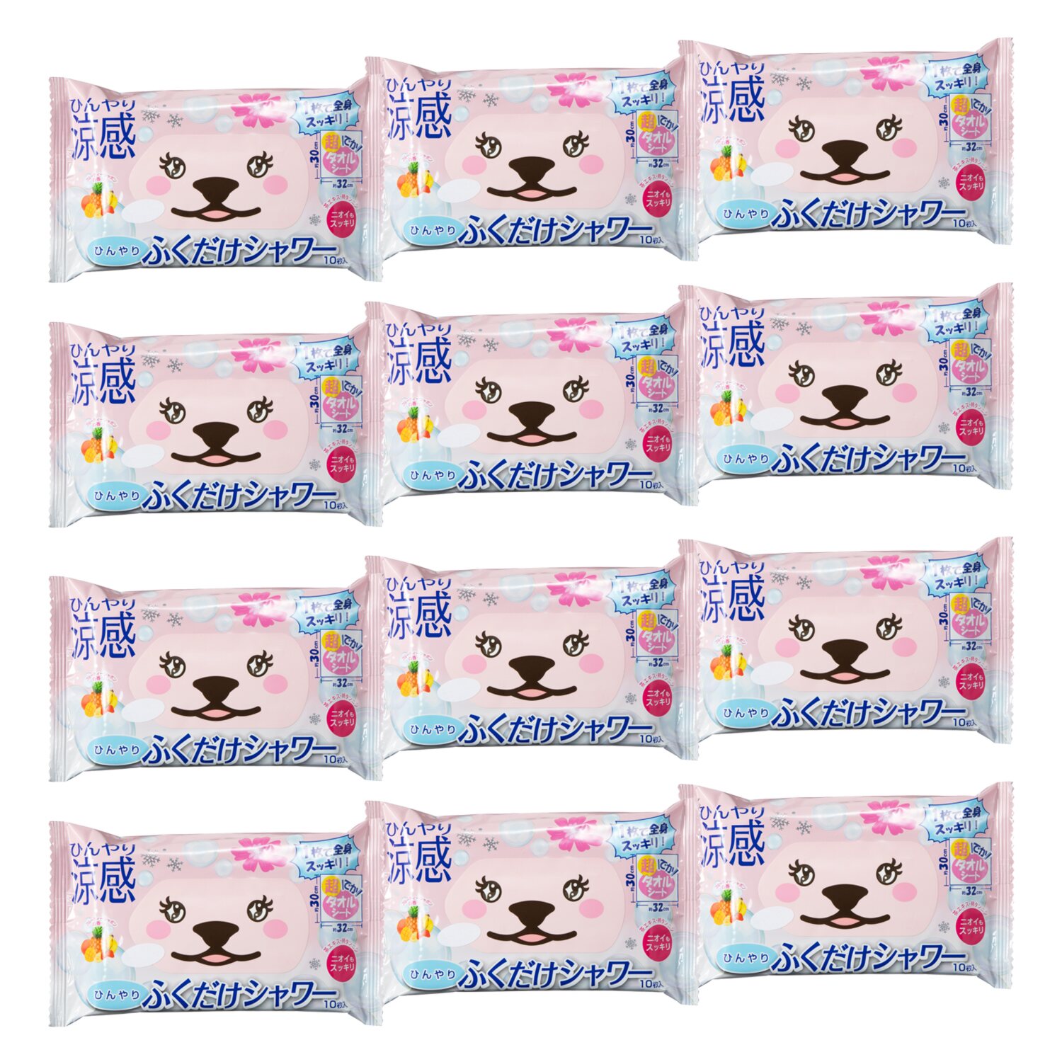 汗すっきり！ ひんやり ふくだけシャワー フルーティー シャボンの香り １２パックセット