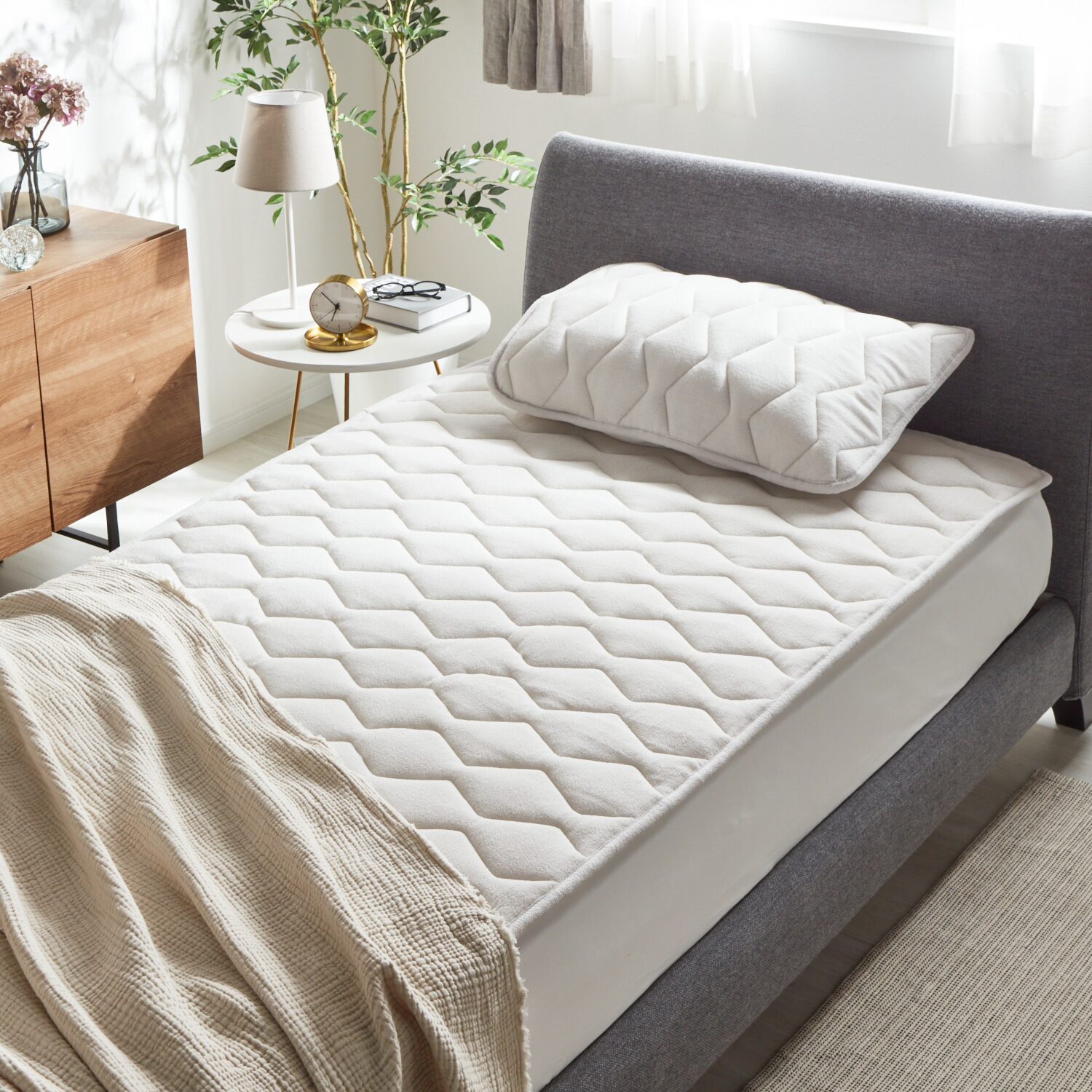 快眠博士 “ＺＥＰＰＩＮパイル 　Ｐｌｕｓ” 寝汗の吸水力が違う！ 爽やかコットンパイルの 日本製敷きパッド ＜セミダブル＞