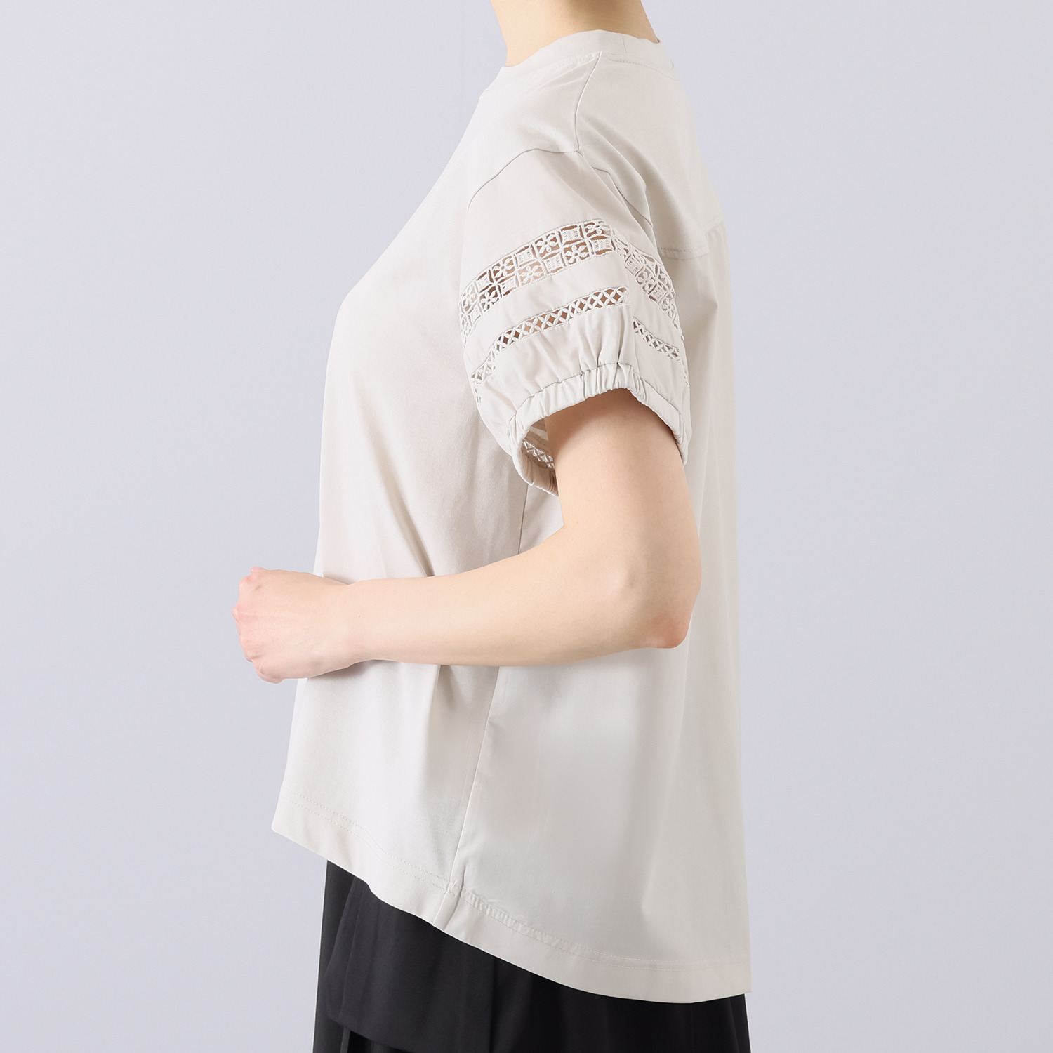 スタイル・ラヴィー 接触冷感 袖レースアクセント カットソーブラウス