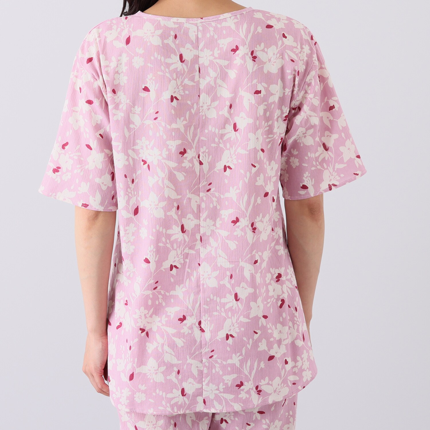 肌ごころ 吸水速乾 高島ちぢみ 綿１００％ 五分袖チュニック＆ 八分丈ボトムセット