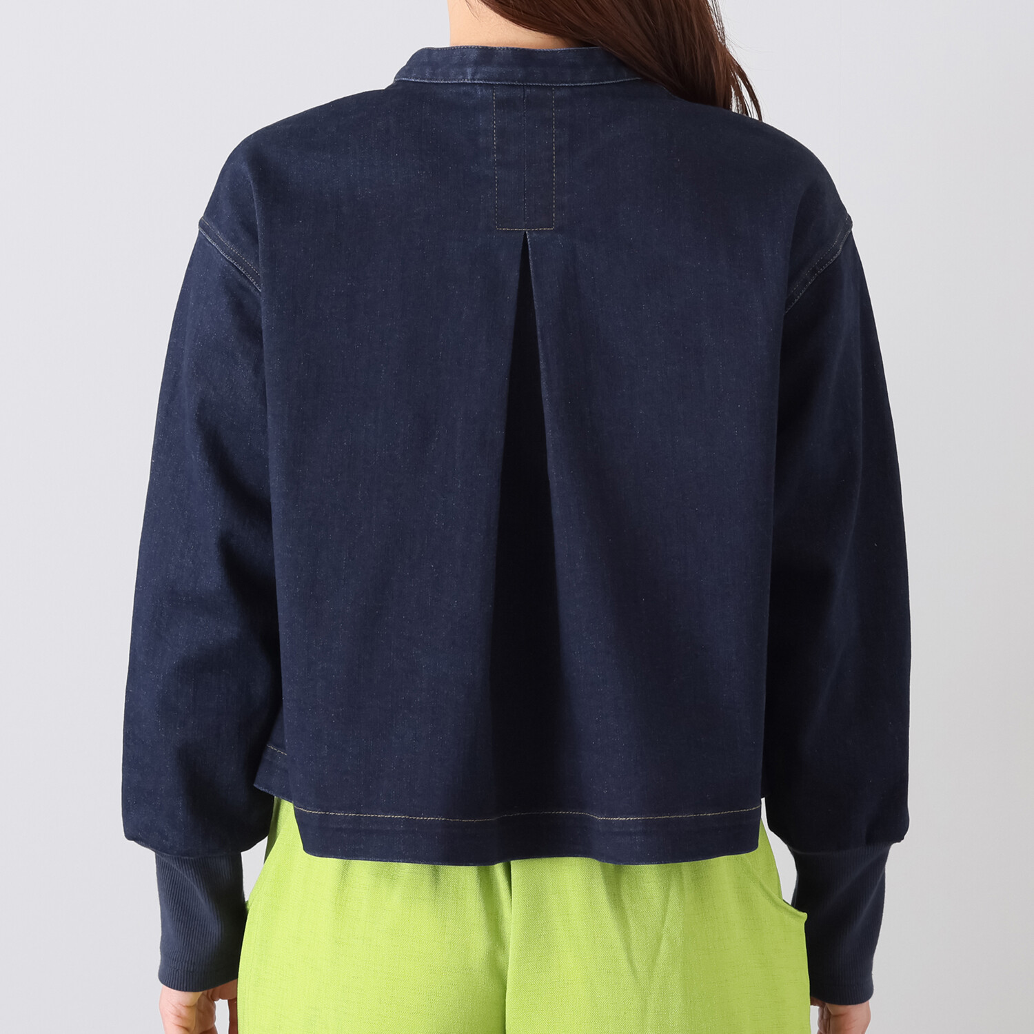 イシカワラボ★ヒトミ ストレッチデニム 袖リブアクセント ショートジャケット