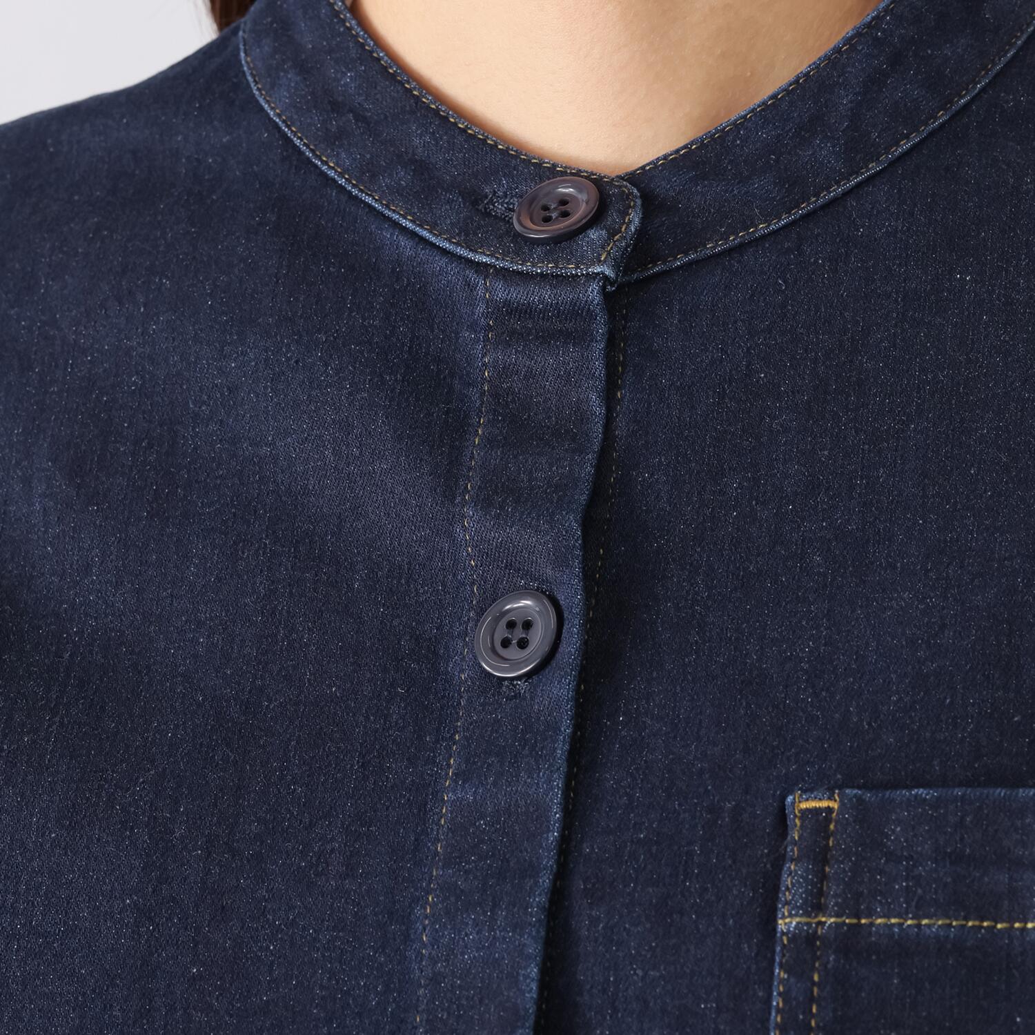 イシカワラボ★ヒトミ ストレッチデニム 袖リブアクセント ショートジャケット