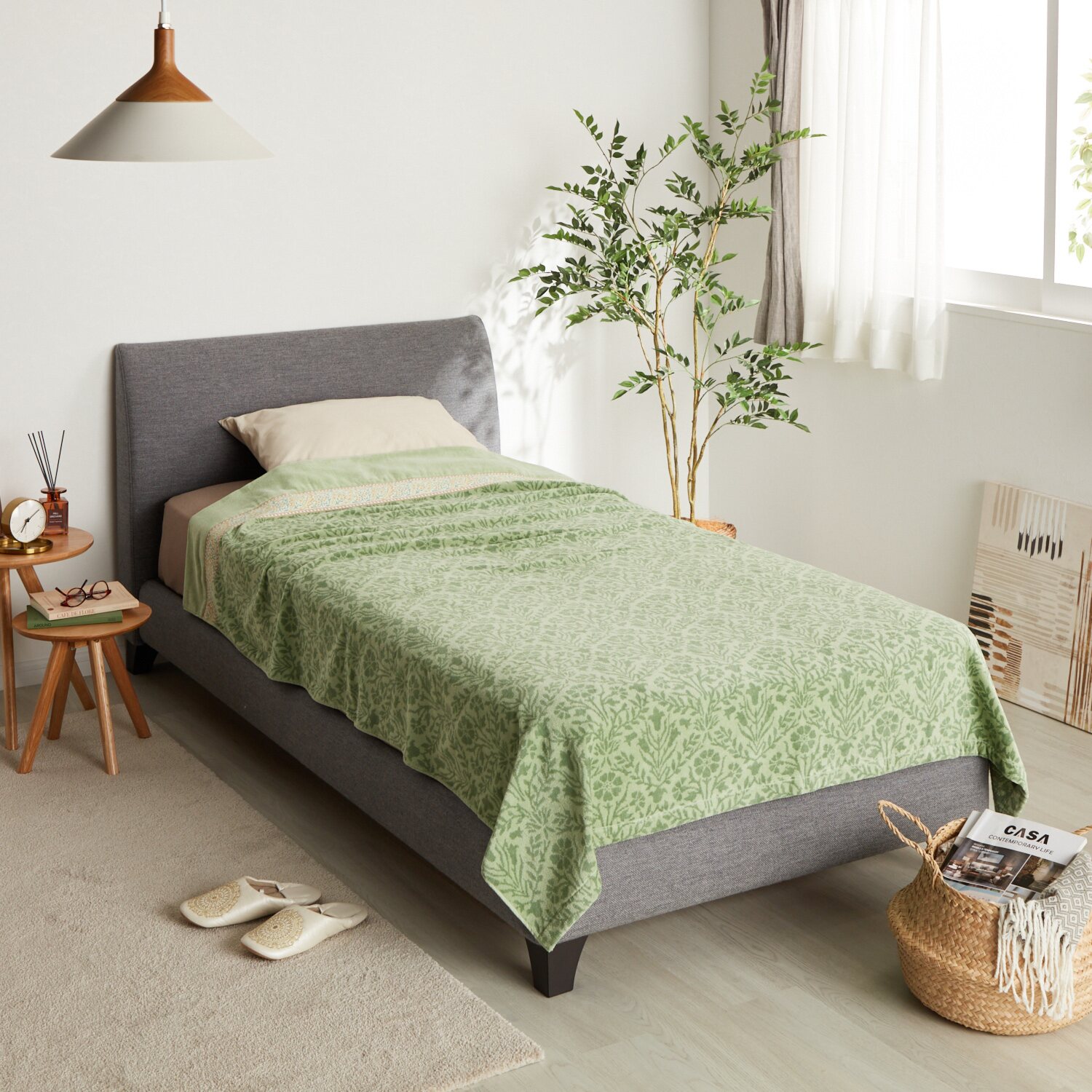 モリスギャラリー ベルフラワー コットンシャーリング リバーシブルタオルケット ＜シングル＞