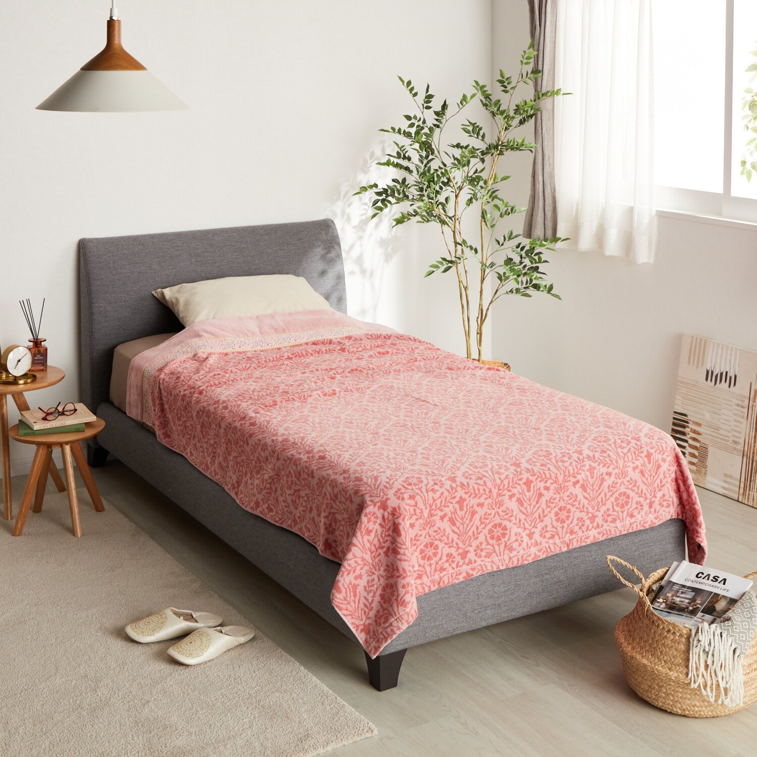 モリスギャラリー ベルフラワー コットンシャーリング リバーシブルタオルケット ＜シングル＞