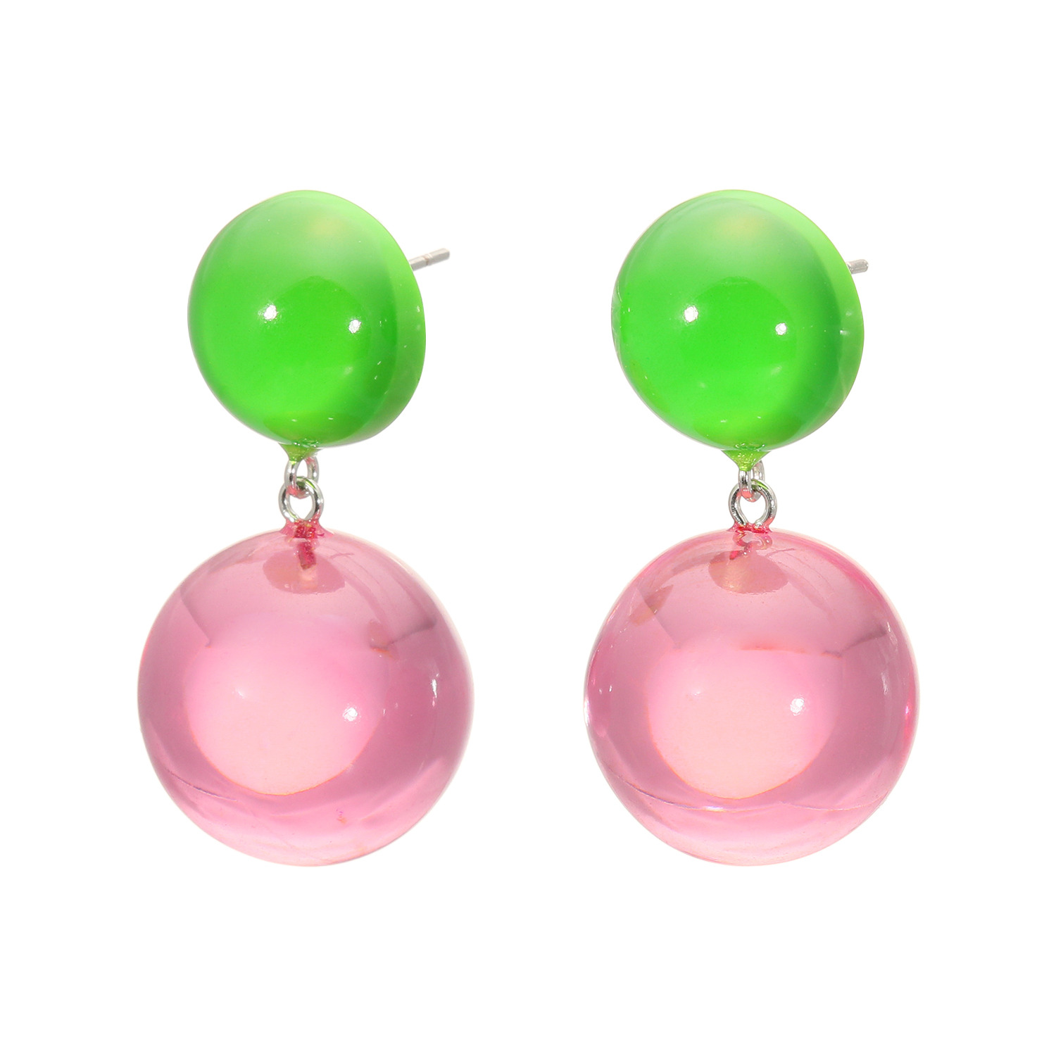 シスカ グリーン＆ ピンクレジン 丸玉 イヤリング／ピアス