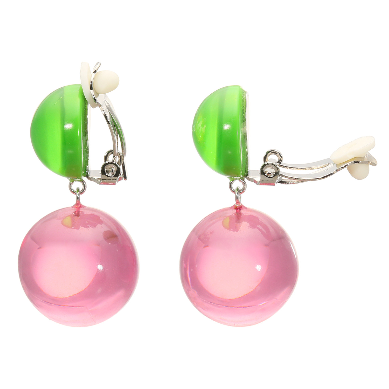 シスカ グリーン＆ ピンクレジン 丸玉 イヤリング／ピアス