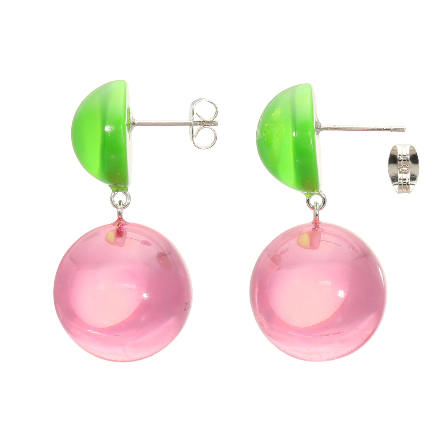 シスカ グリーン＆ ピンクレジン 丸玉 イヤリング／ピアス