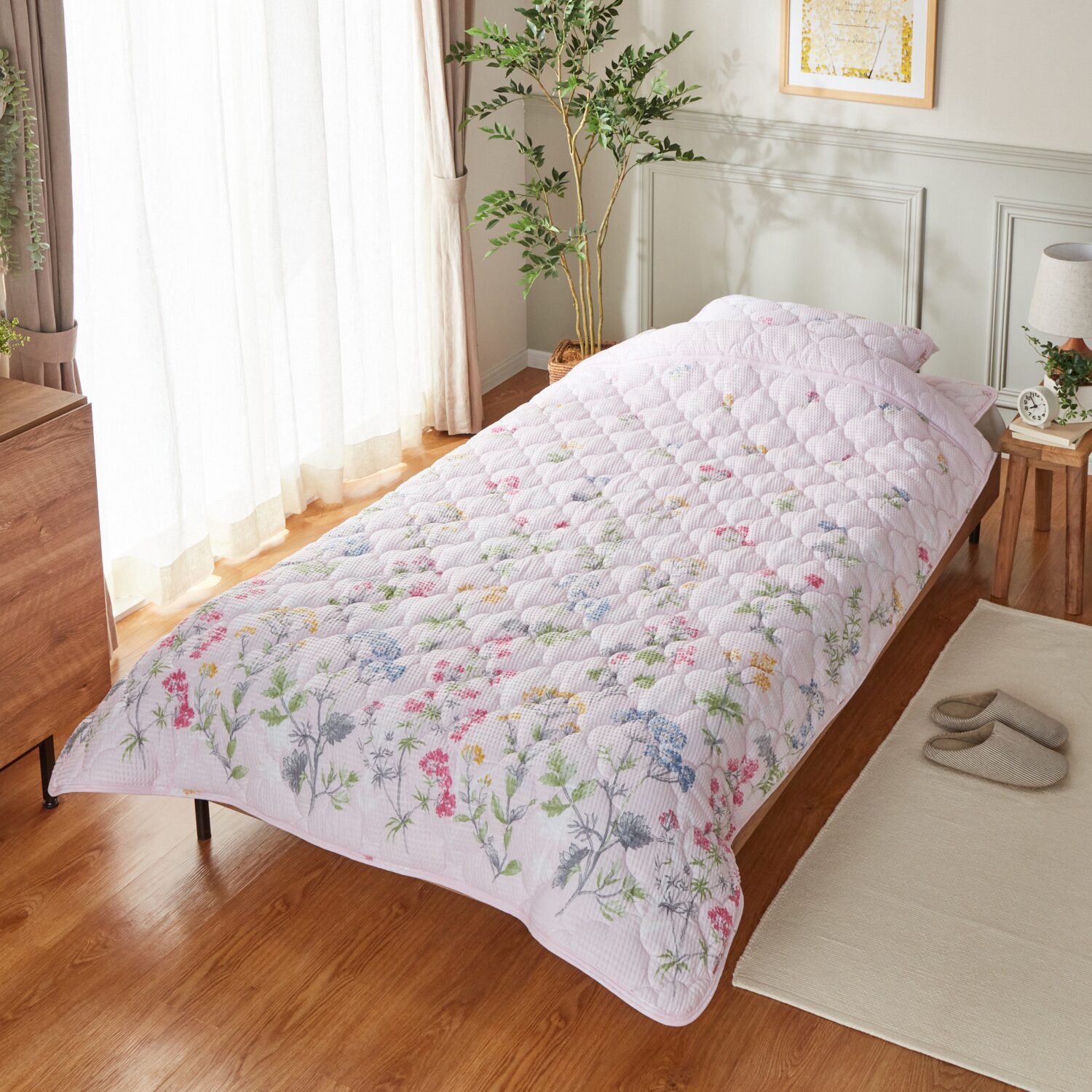 大津毛織 やわらか・爽やか 綿混リップル キルトケット＆ 敷きパッドセット ＜シングル＞