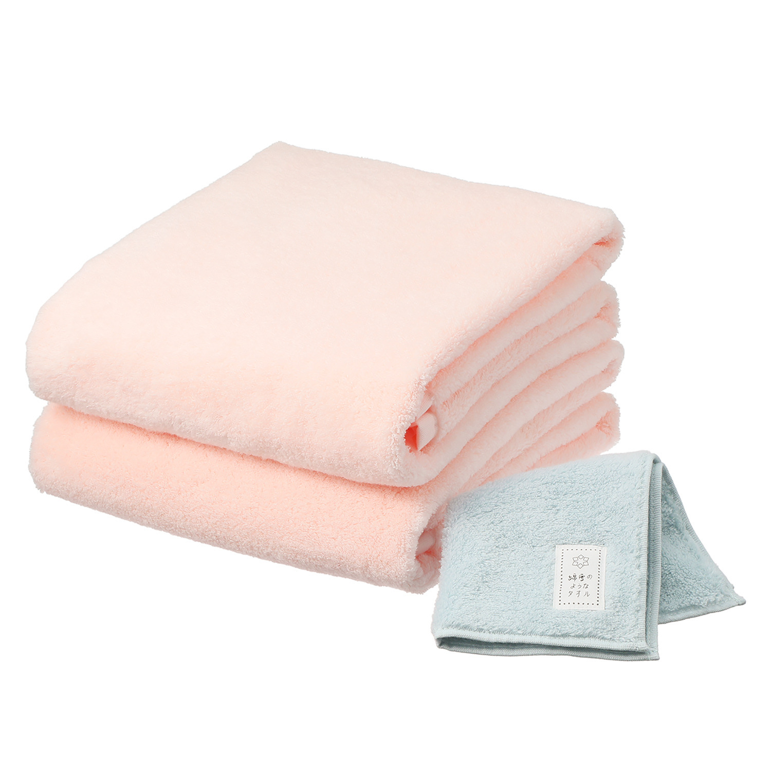 軽くてふわふわ♪ 無撚糸で作った 綿雪のようなタオル ベルベットカラー バスタオル２枚 タオルチーフ特別セット