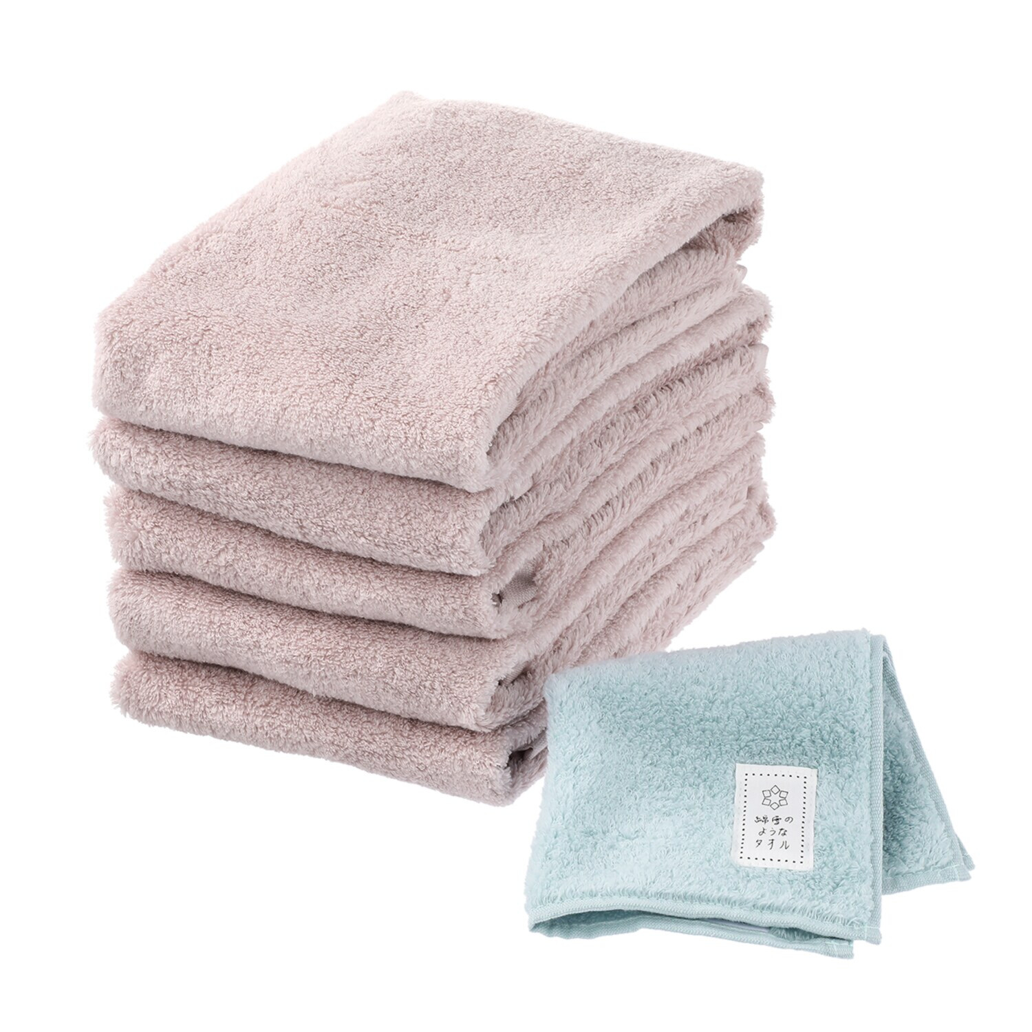 軽くてふわふわ♪ 無撚糸で作った 綿雪のようなタオル ベルベットカラー フェイスタオル５枚 タオルチーフ特別セット