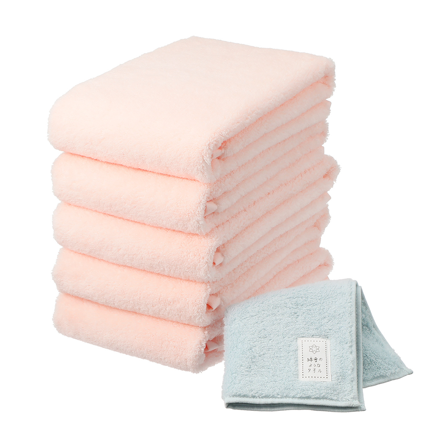 軽くてふわふわ♪ 無撚糸で作った 綿雪のようなタオル ベルベットカラー フェイスタオル５枚 タオルチーフ特別セット