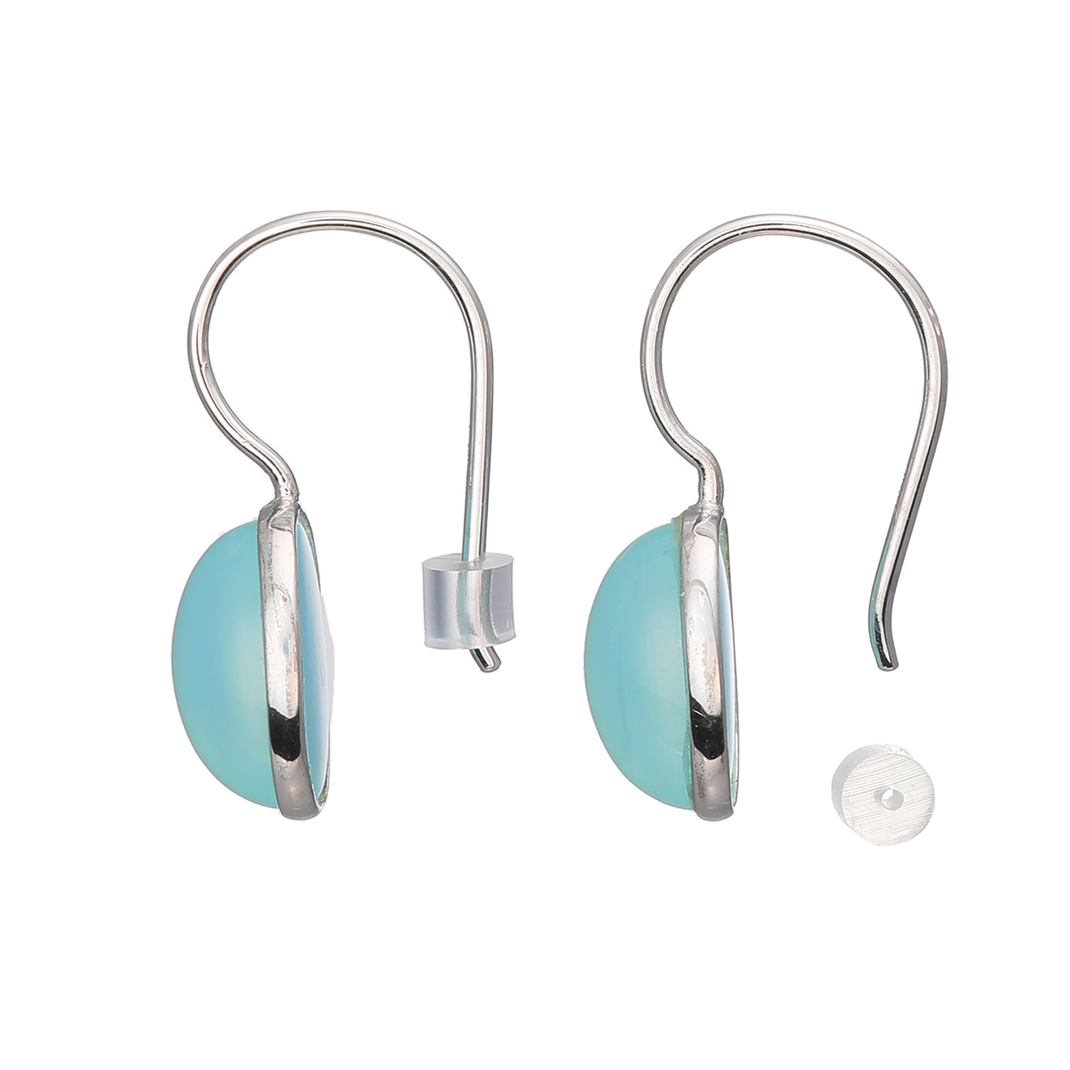 セレンディラム． シルバー アクアカルセドニー オーバルカボション ピアス