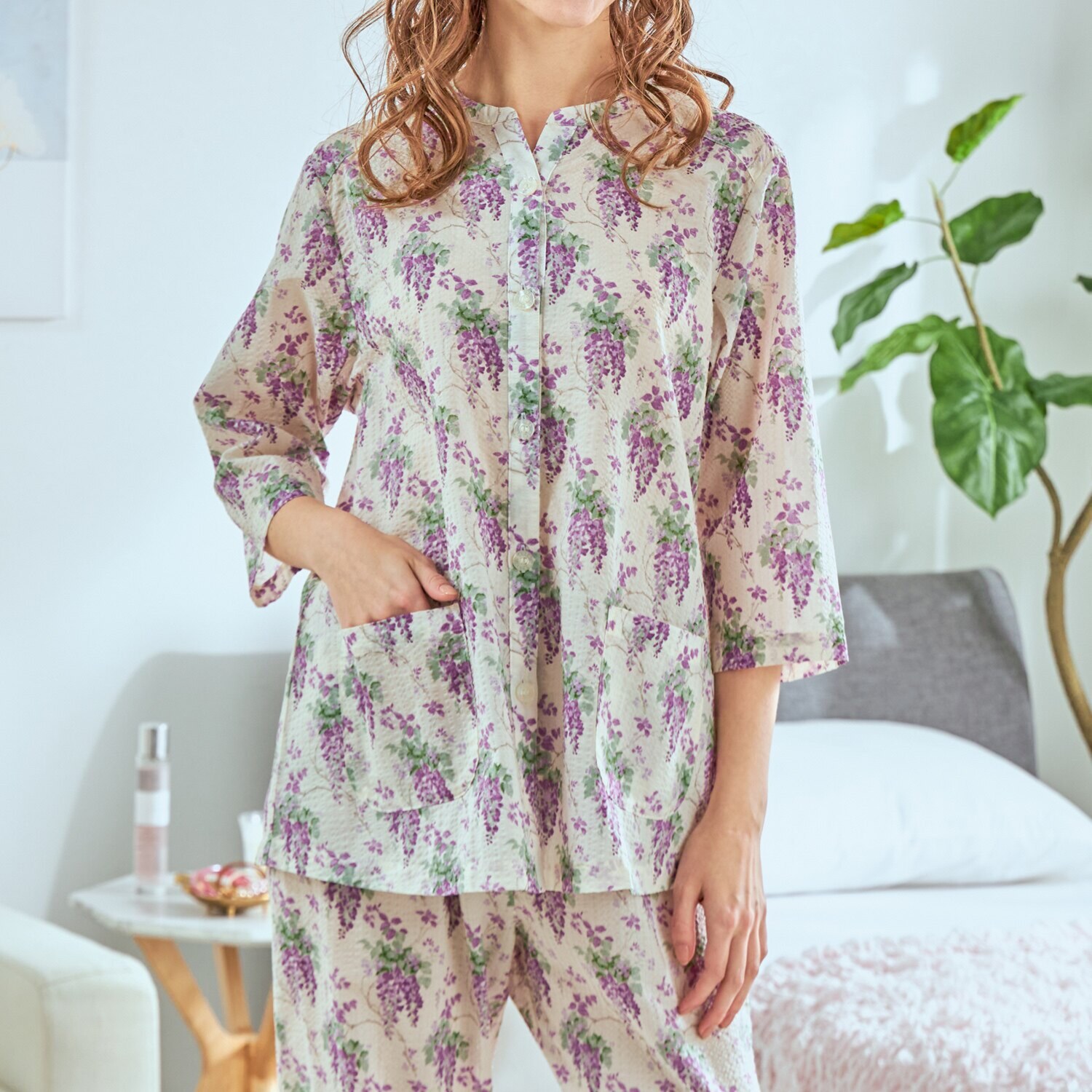 ローラアシュレイ コットン１００％ ローンリップル パジャマ ウィステリア柄