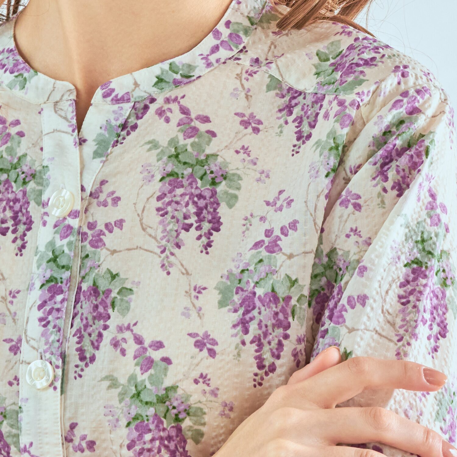 ローラアシュレイ コットン１００％ ローンリップル パジャマ ウィステリア柄