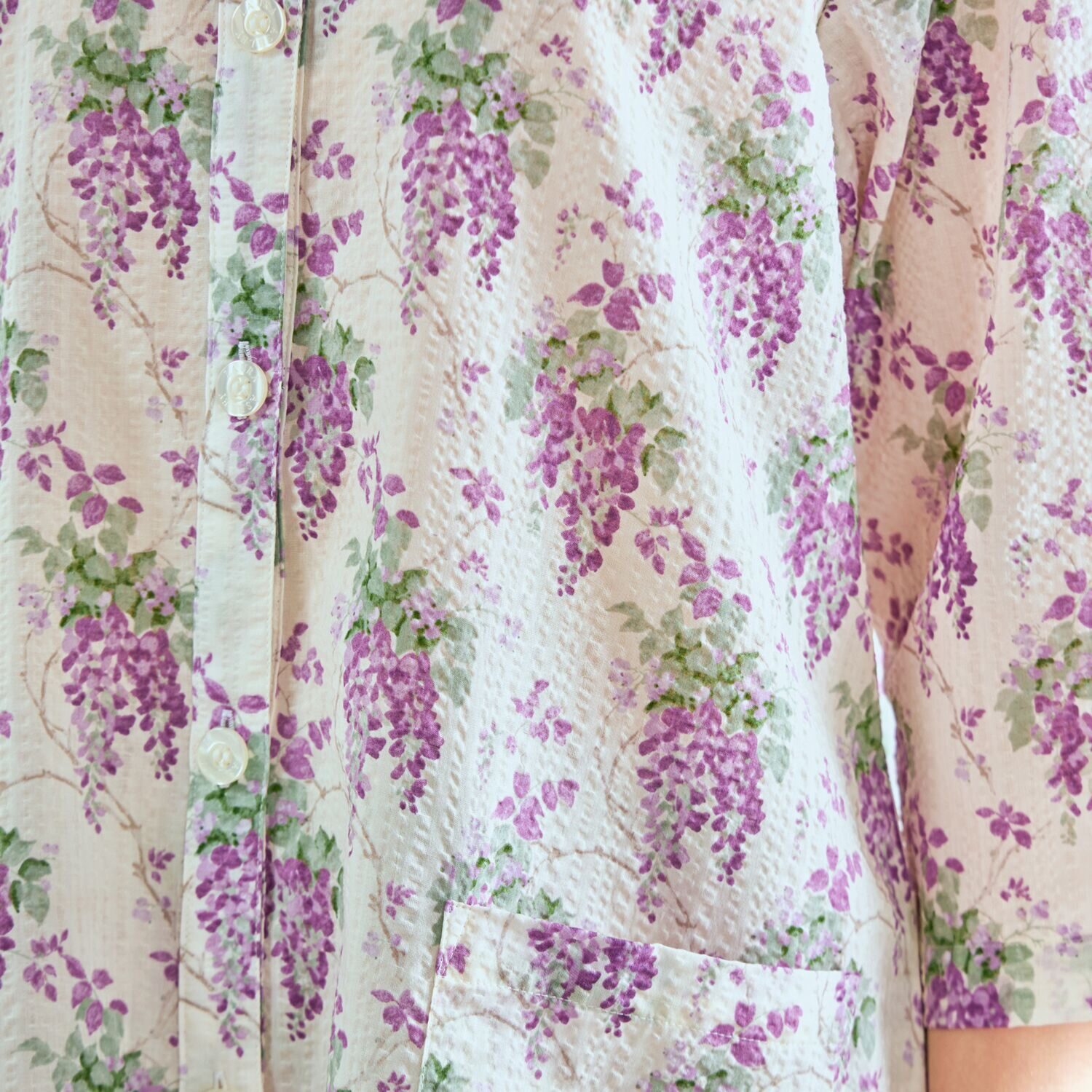 ローラアシュレイ コットン１００％ ローンリップル パジャマ ウィステリア柄