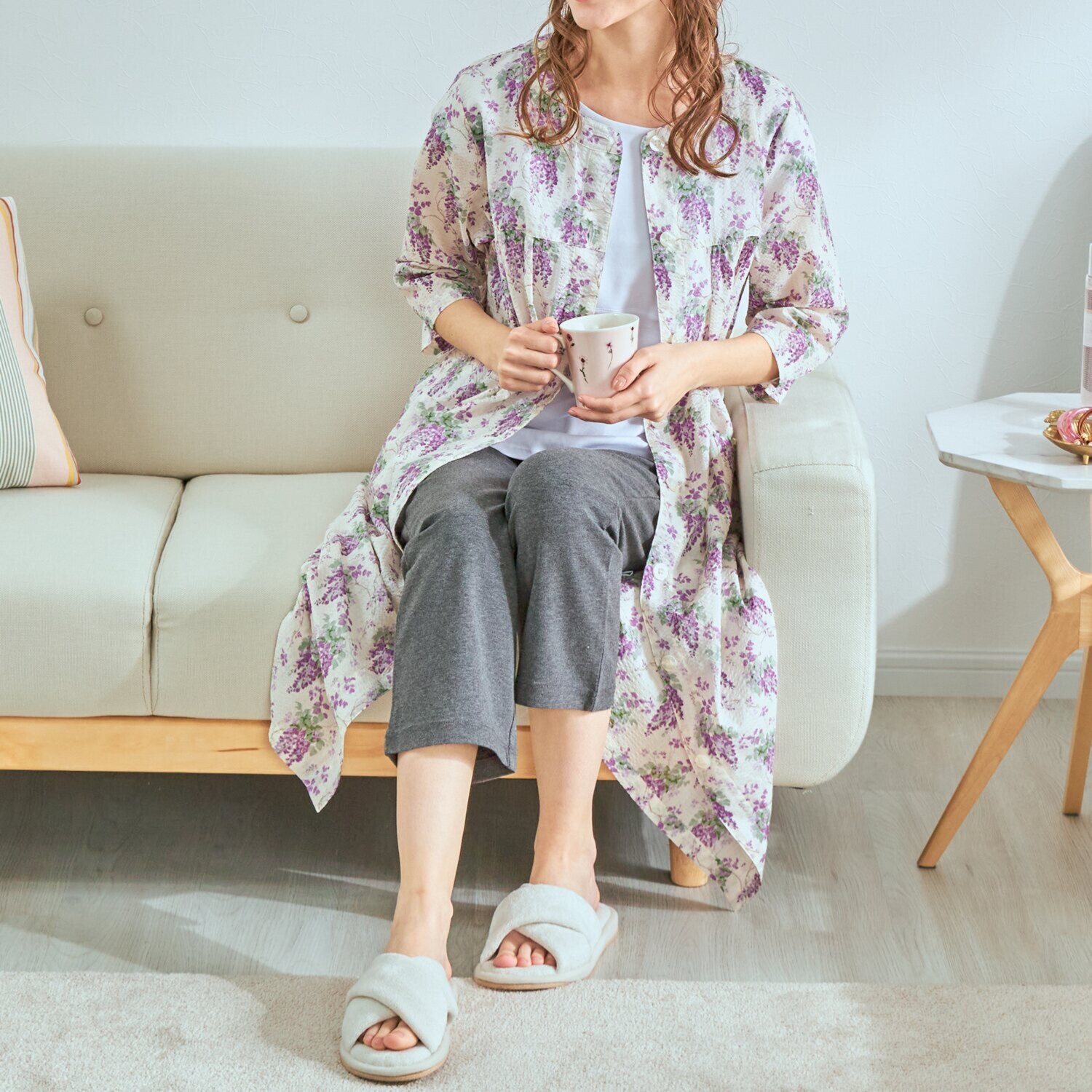 ローラアシュレイ コットン１００％ ローンリップル ワンピース ウィステリア柄