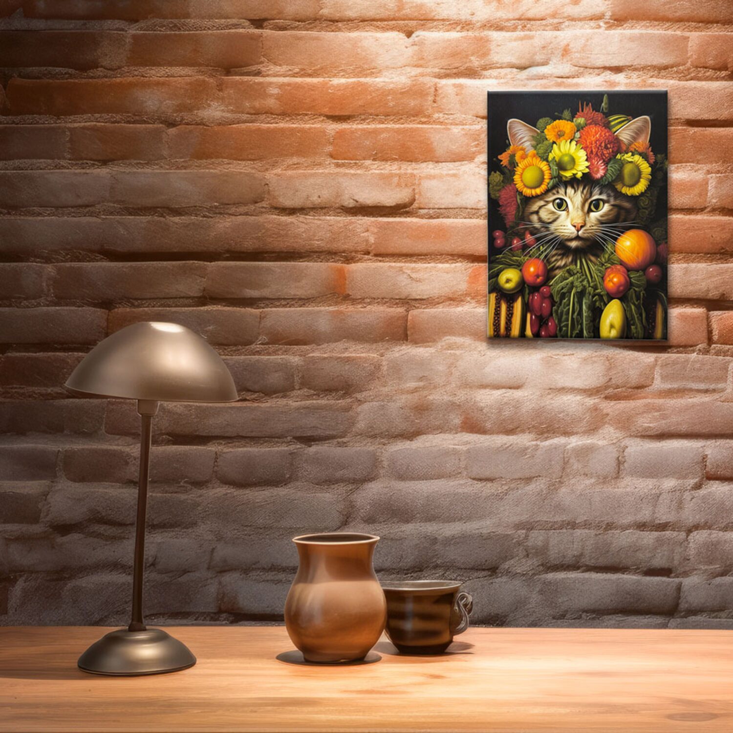 インテリアアート 猫シリーズ “野菜猫” ＜約３３×２４ｃｍ＞ 