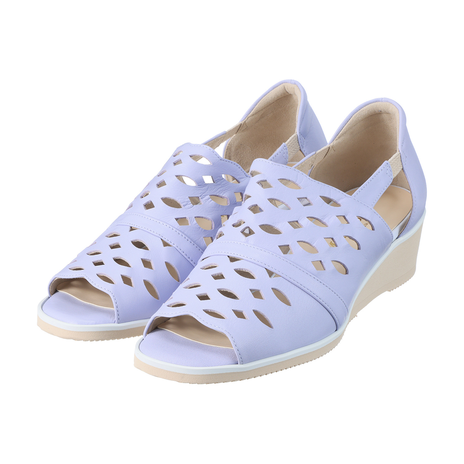 ミスキョウコ 日本製・ソフト牛革 マリン柄パンチング 軽量オープントゥサンダル