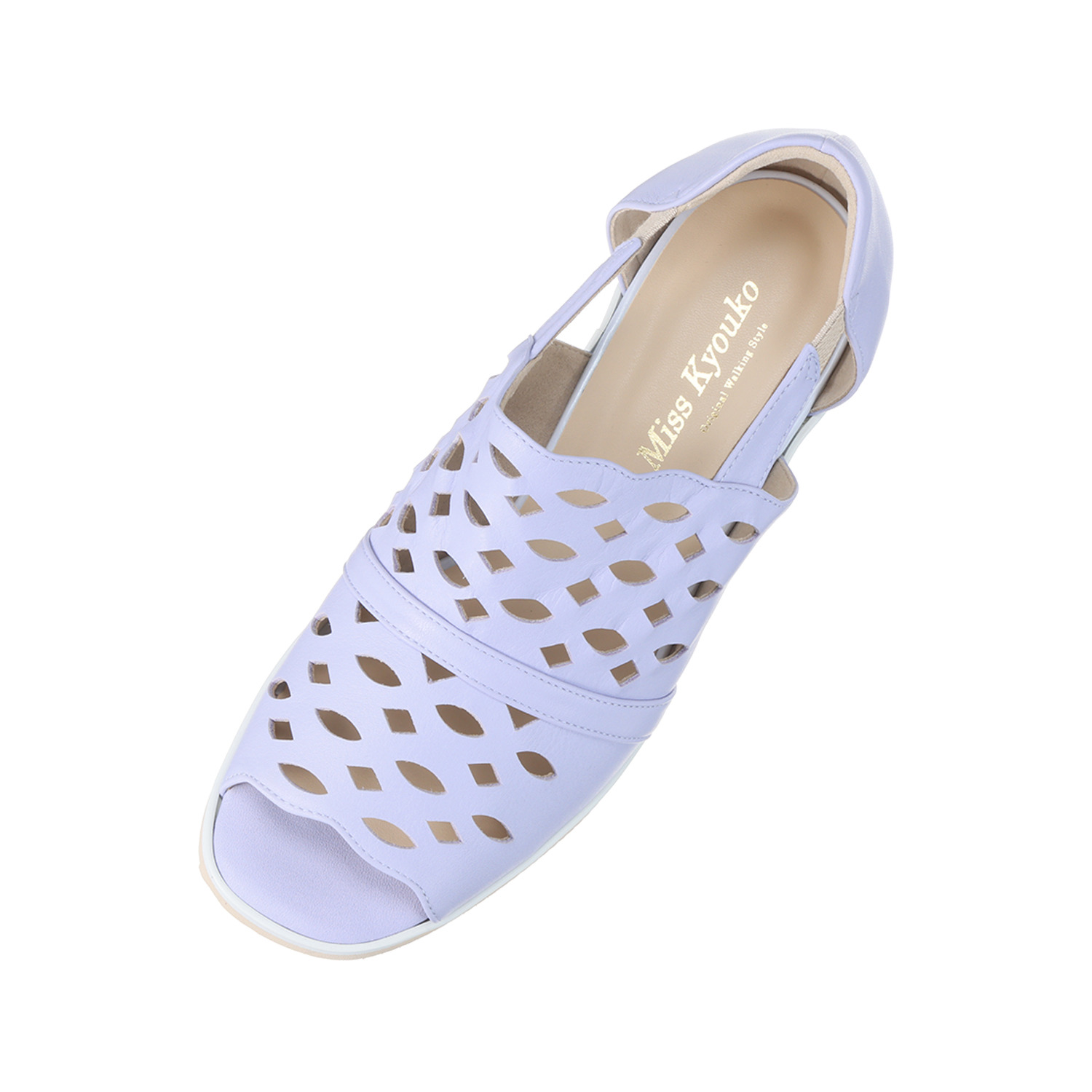 ミスキョウコ 日本製・ソフト牛革 マリン柄パンチング 軽量オープントゥサンダル