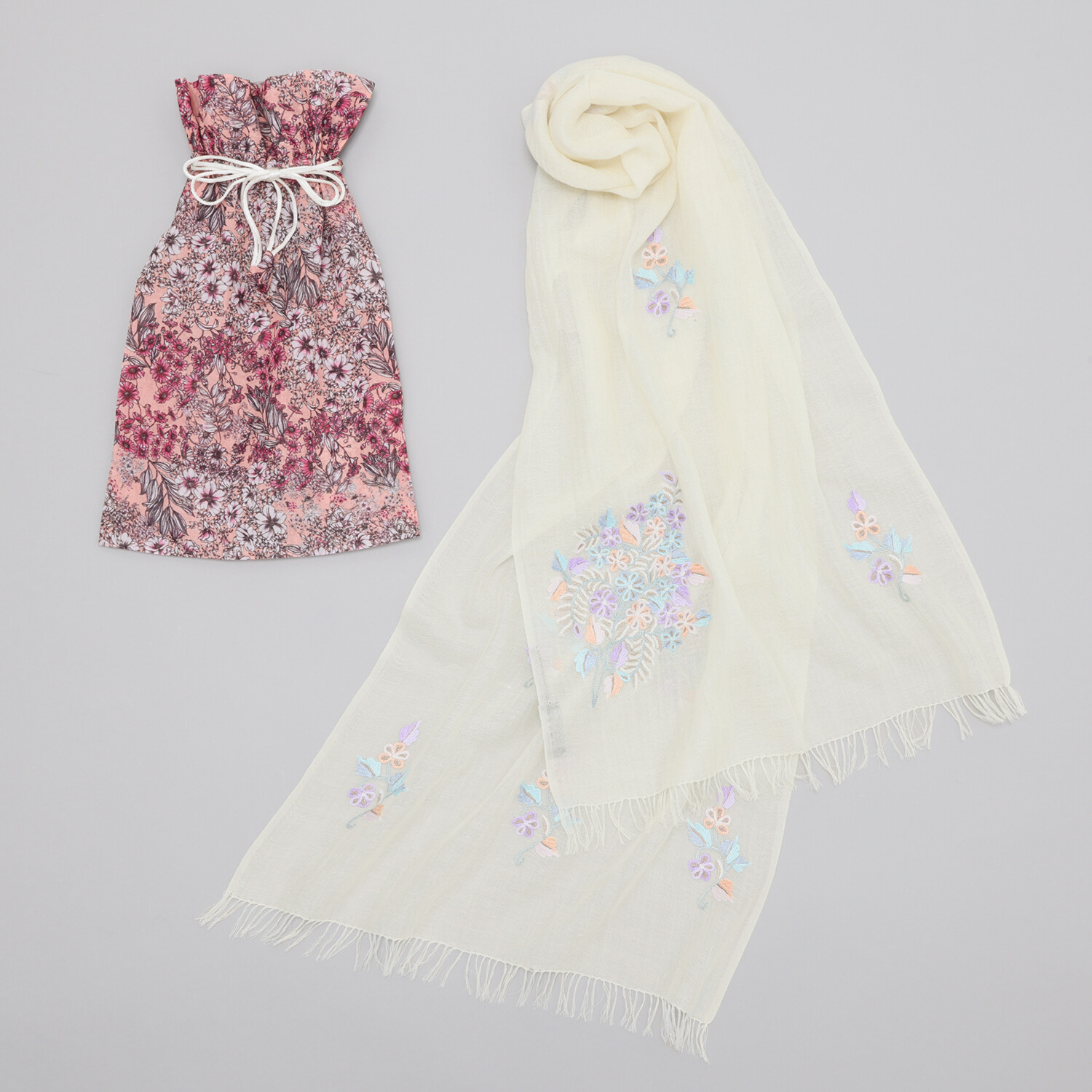 ターラブランカ ストール袋付 シルク混 フラワー手刺しゅう ギフトストール