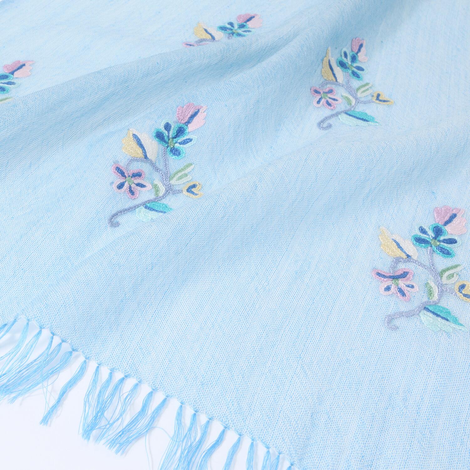 ターラブランカ ストール袋付 シルク混 フラワー手刺しゅう ギフトストール