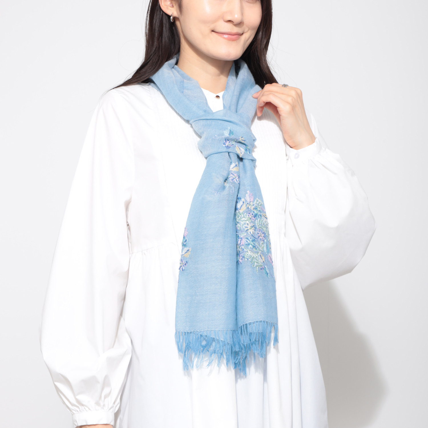 ターラブランカ ストール袋付 シルク混 フラワー手刺しゅう ギフトストール