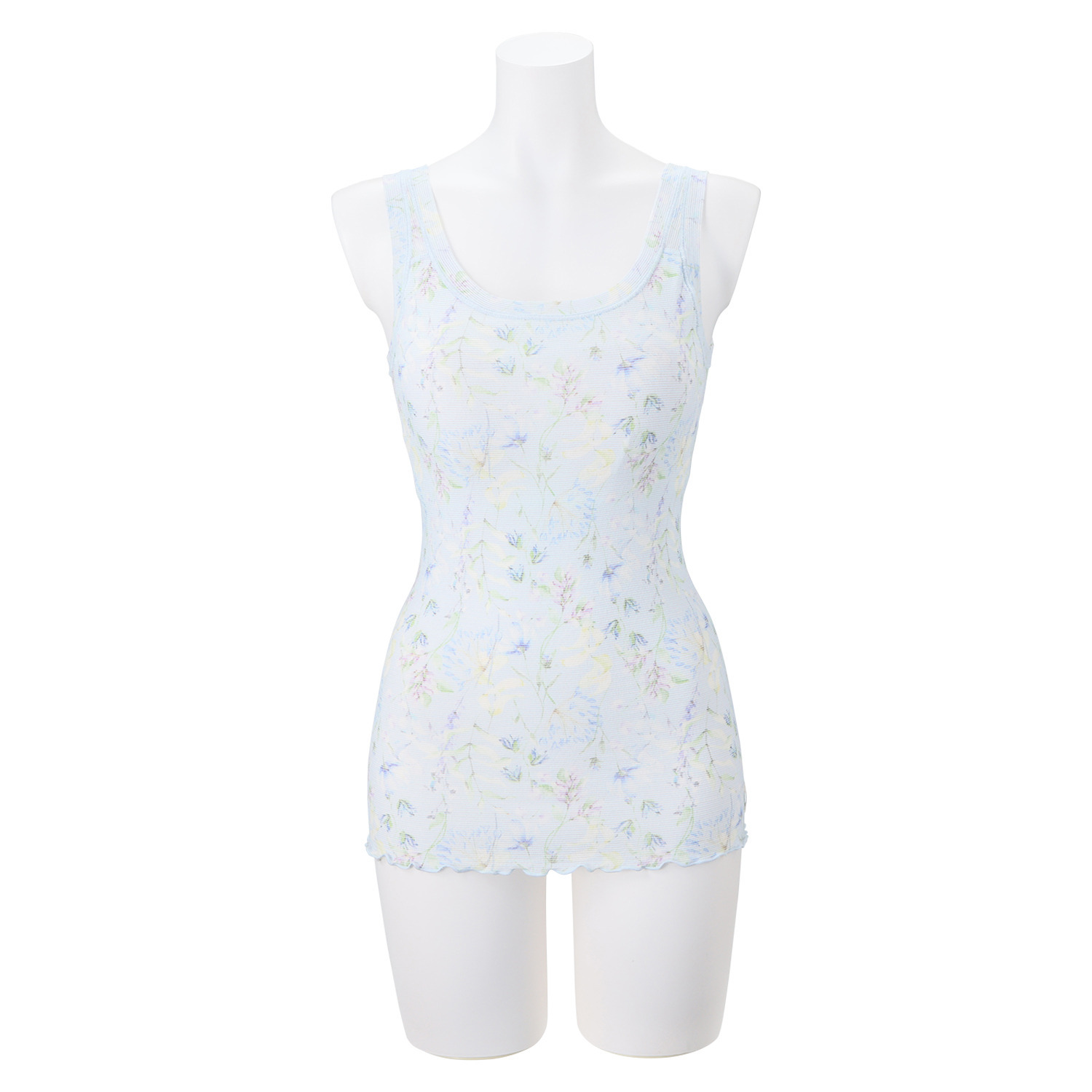 丸福ガーゼ 速乾 綿モダール混 フラワープリント カップ付タンクトップ