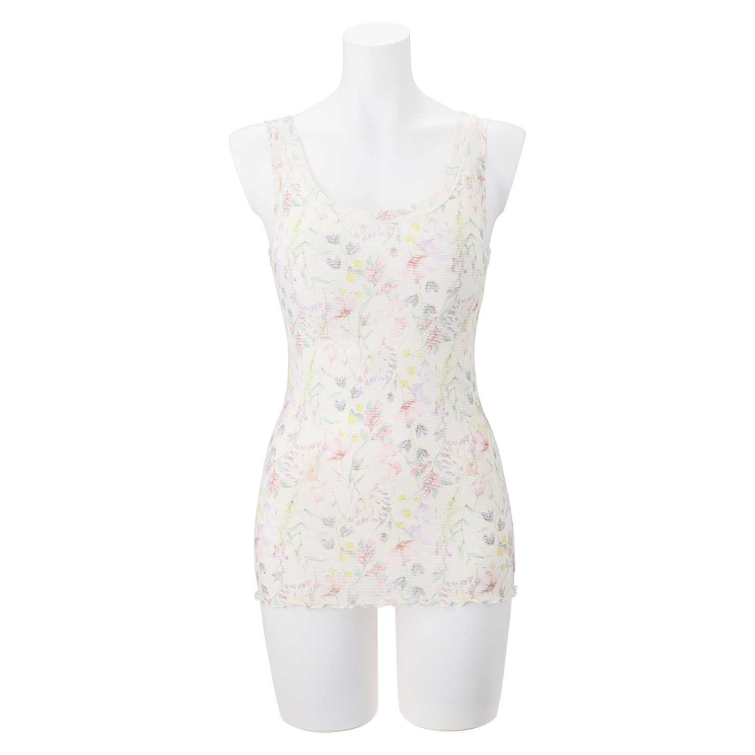 丸福ガーゼ 速乾 綿モダール混 フラワープリント カップ付タンクトップ