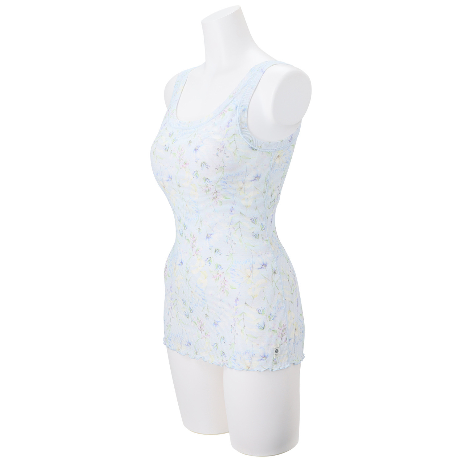 丸福ガーゼ 速乾 綿モダール混 フラワープリント カップ付タンクトップ