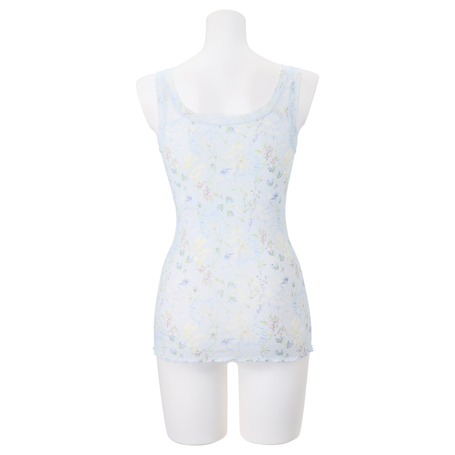 丸福ガーゼ 速乾 綿モダール混 フラワープリント カップ付タンクトップ