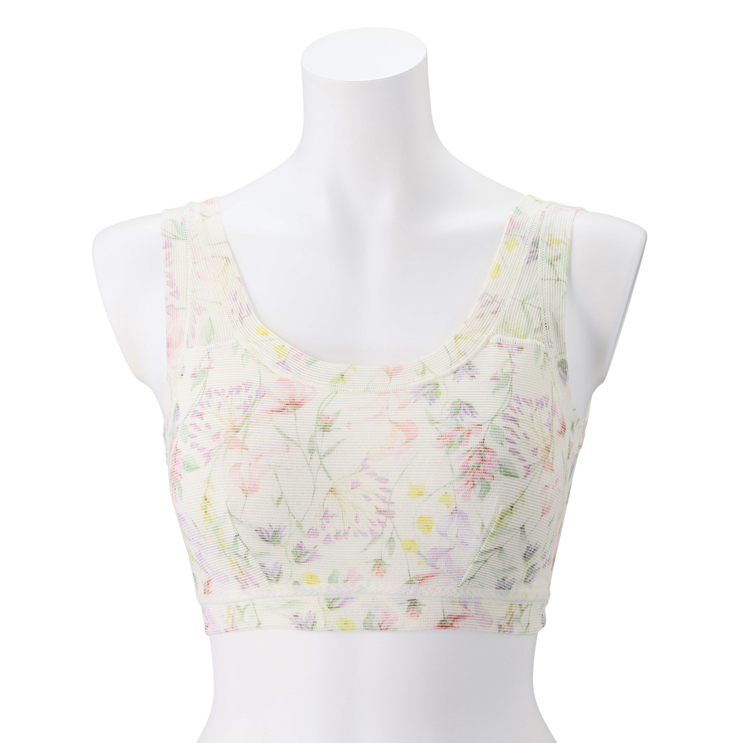 丸福ガーゼ 速乾 綿モダール混 フラワープリント ノンワイヤーブラジャー