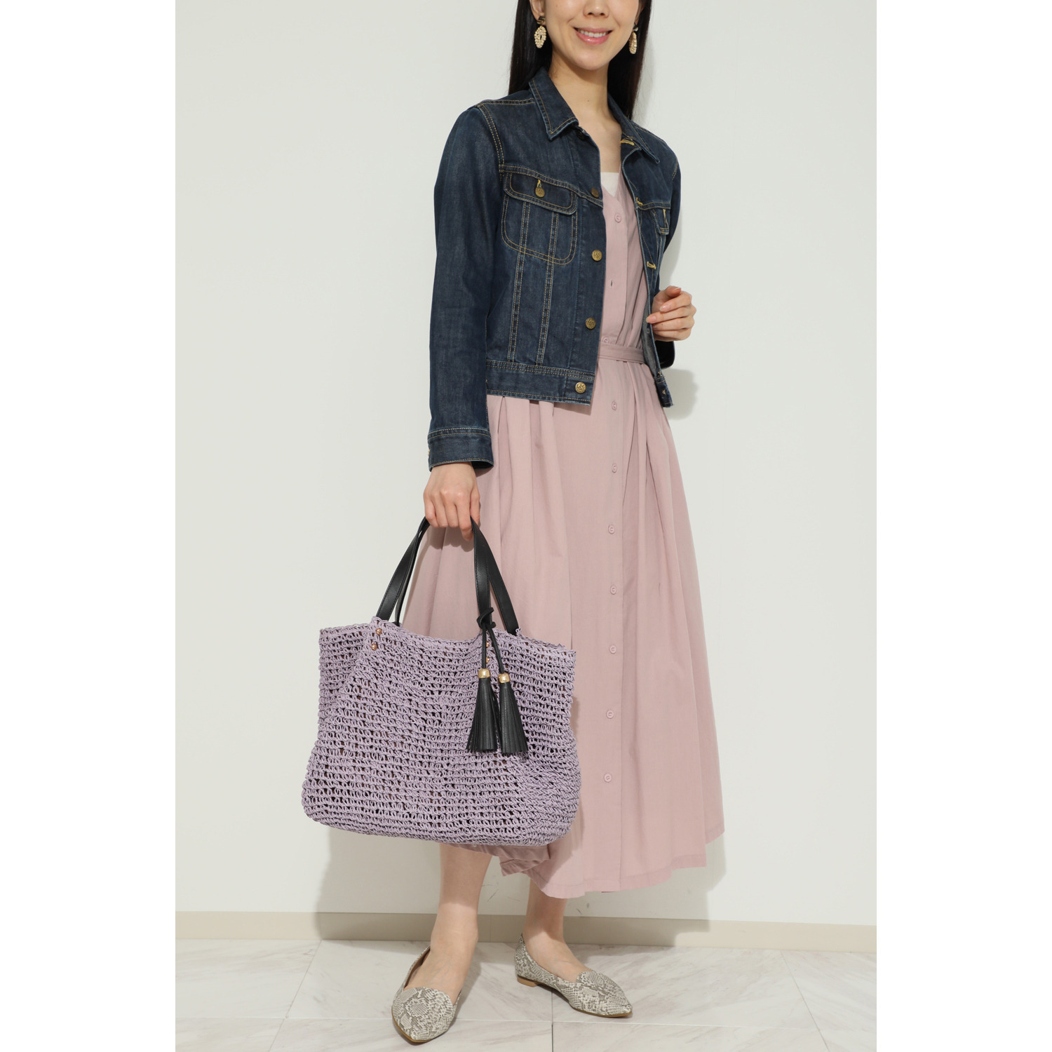 ラルジュ カラバリ豊富！ タッセル付 軽量かごトートバッグ