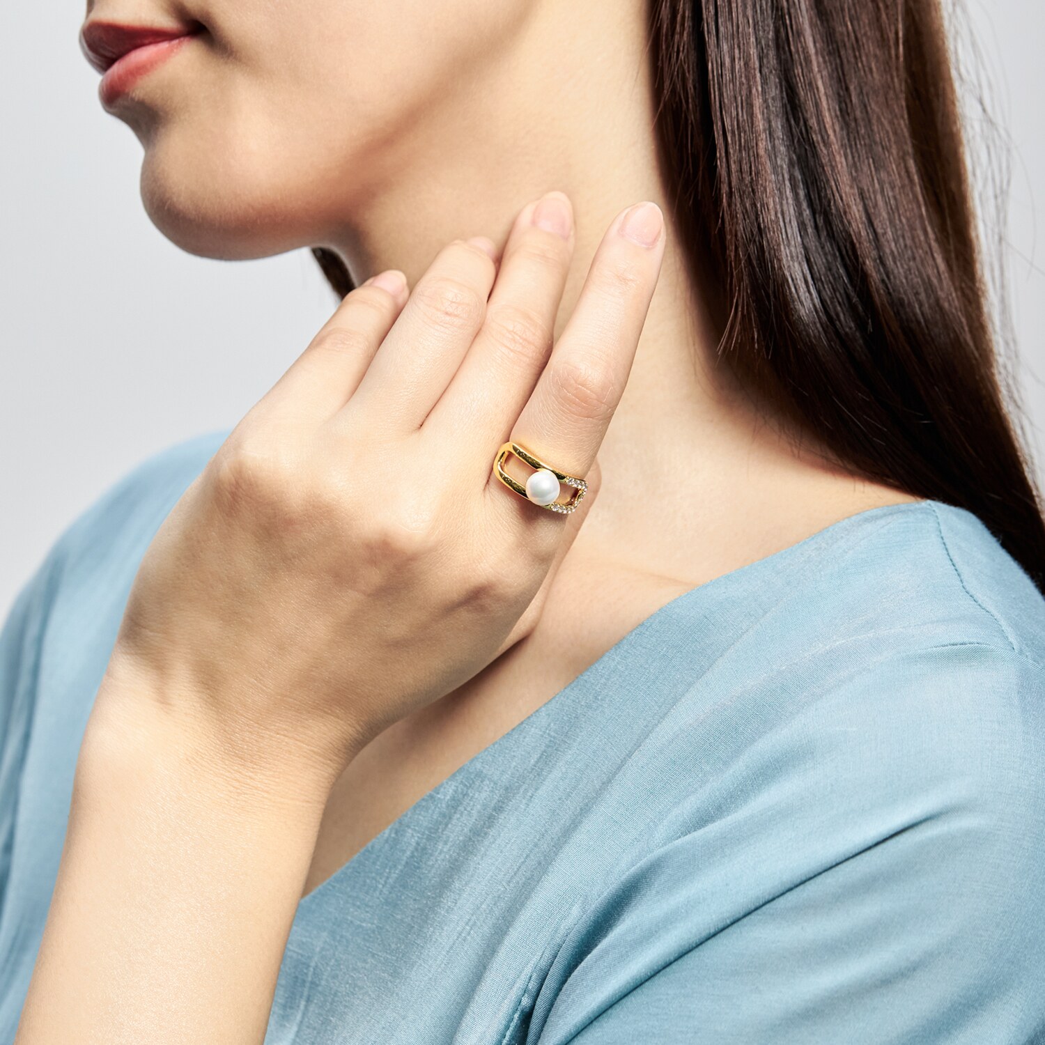 プレミアムパール 泉州の職人技 貝パール＆ＣＺ クリップデザイン リング