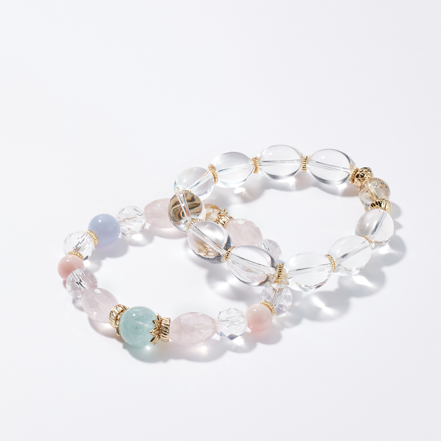 マイクローバー アクアマリン＆ ローズクォーツ＆ ルチルクォーツ イラスティック ブレスレット 〜恋愛運・結婚運〜
