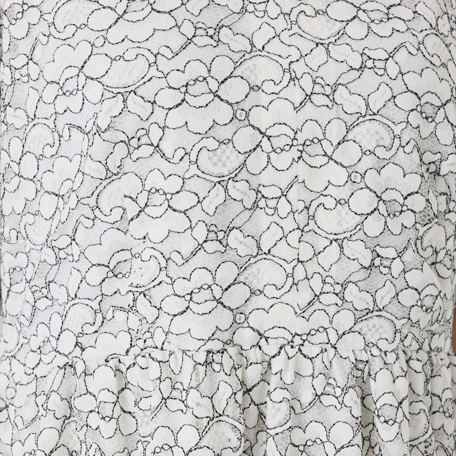 マダムミーナ 配色フラワーレース バルーンスリーブ ギャザーフレアー ワンピース