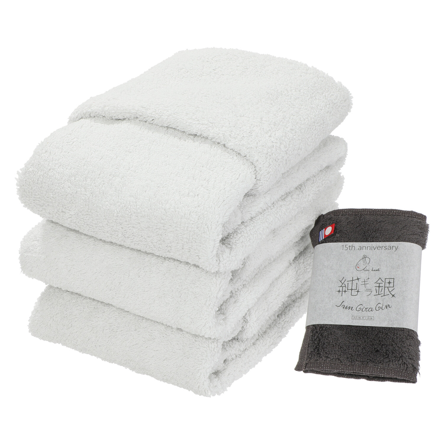 エアーかおるオーガニック フェイスタオル 同色３枚組 なでしこ“純ギラ銀” タオルハンカチ特別セット