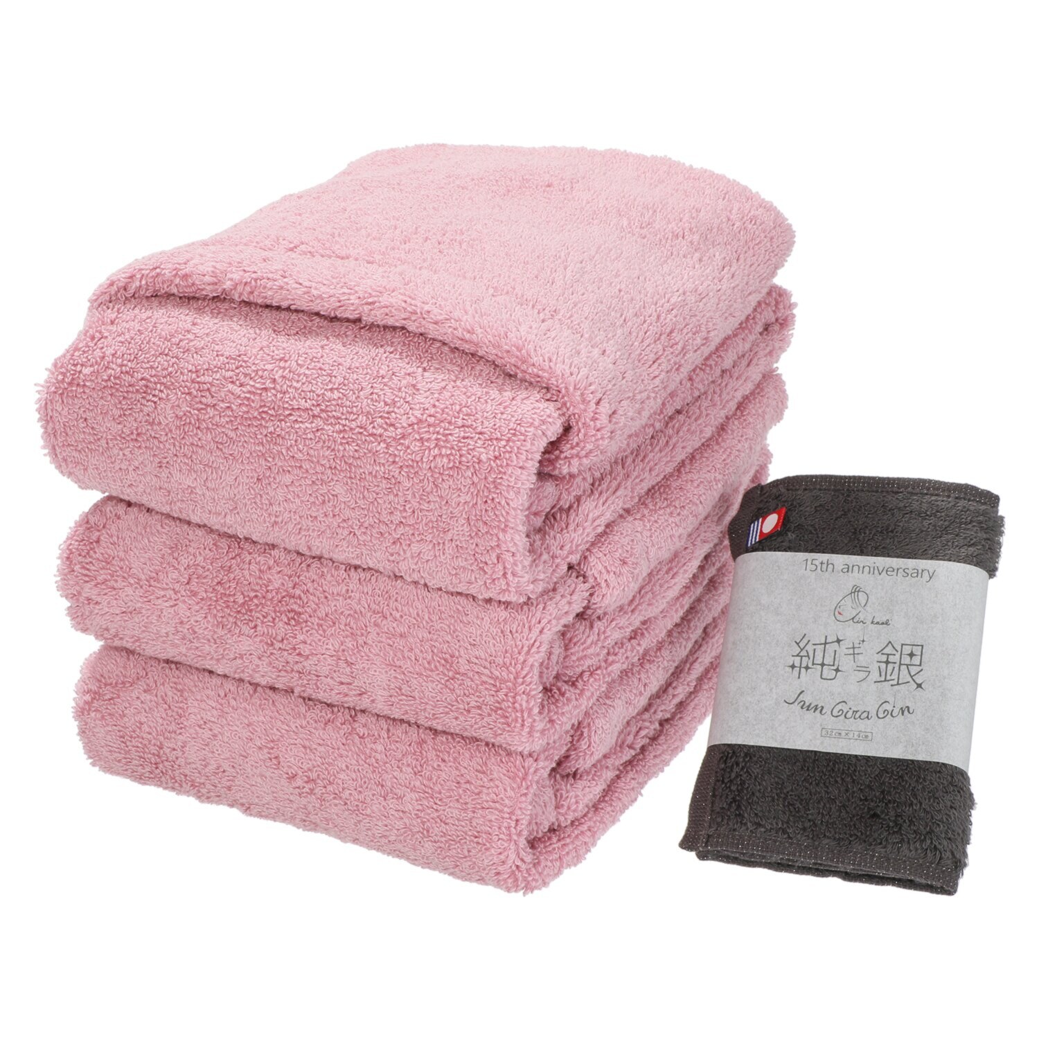 エアーかおるオーガニック フェイスタオル 同色３枚組 なでしこ“純ギラ銀” タオルハンカチ特別セット