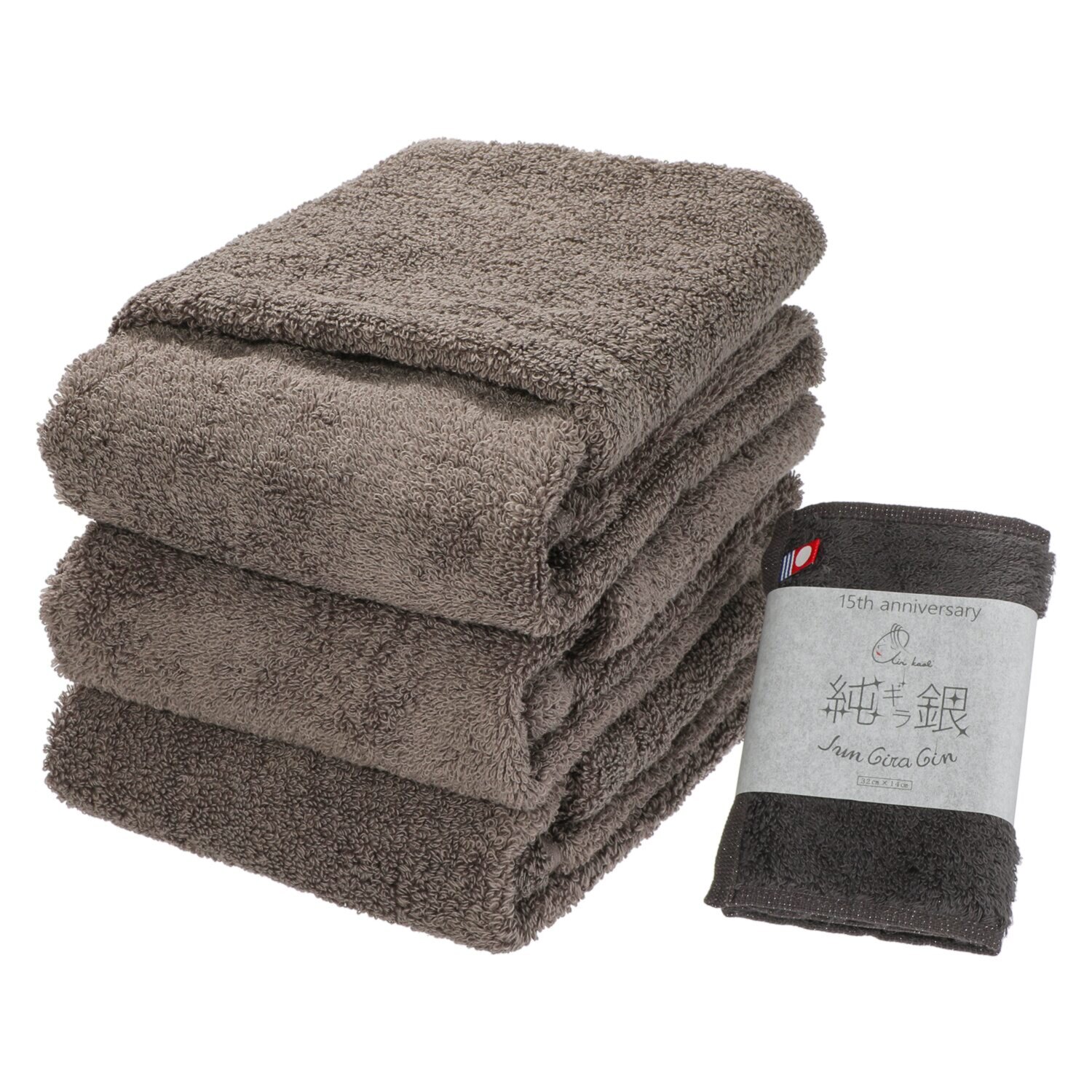 エアーかおるオーガニック フェイスタオル 同色３枚組 なでしこ“純ギラ銀” タオルハンカチ特別セット