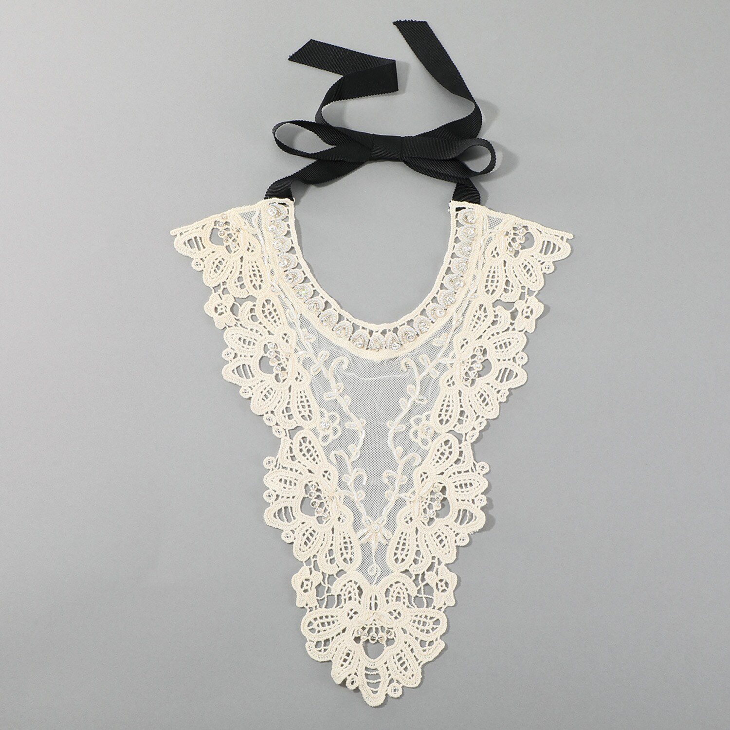 メルレット コットンレース ビーズ刺しゅう ロングビブネックレス