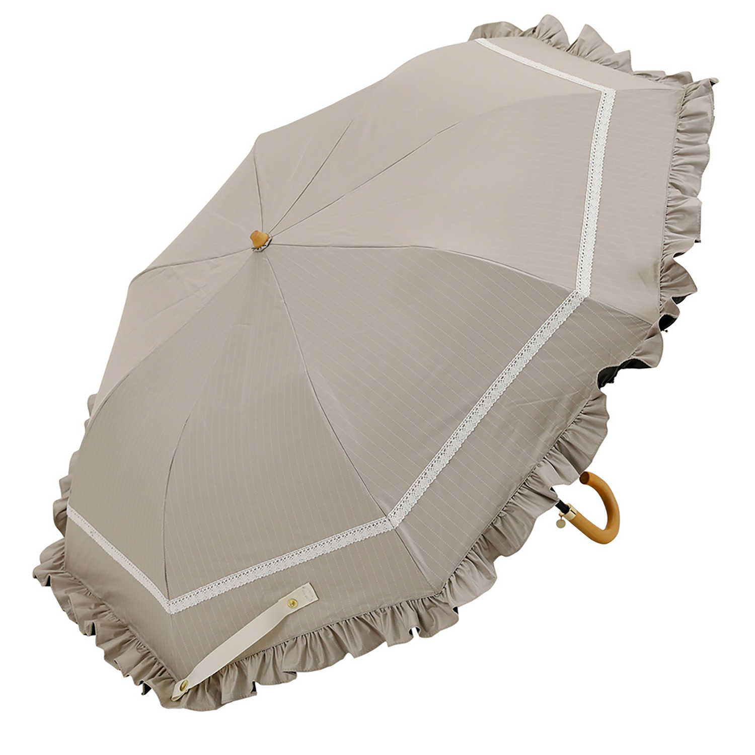 センテリオ ストライプ フリルアクセント 晴雨兼用 折りたたみ日傘