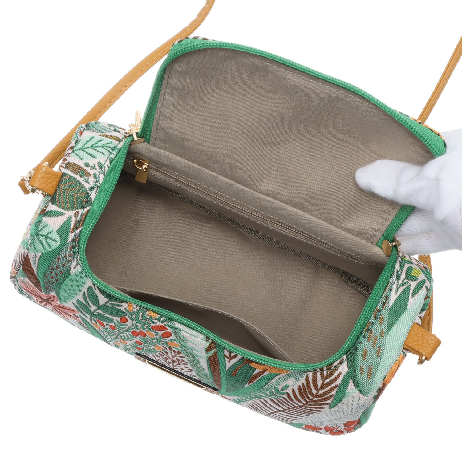 ラルジュ ボタニカルジャガード 天ファスナー ショルダーポーチ