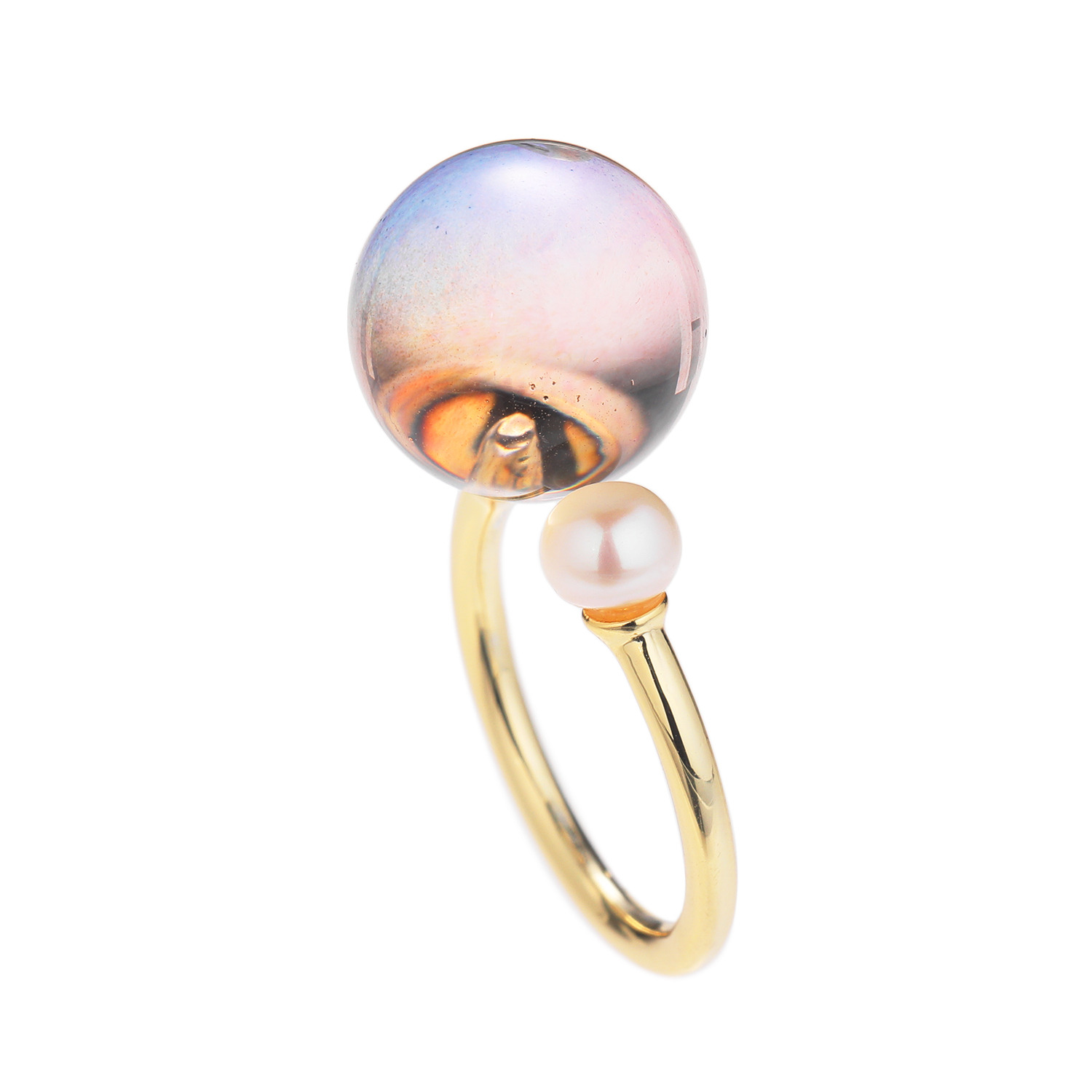 エアリーフェアリー ベビー淡水パール＆ シャボンカラー クリアボール フォークリング